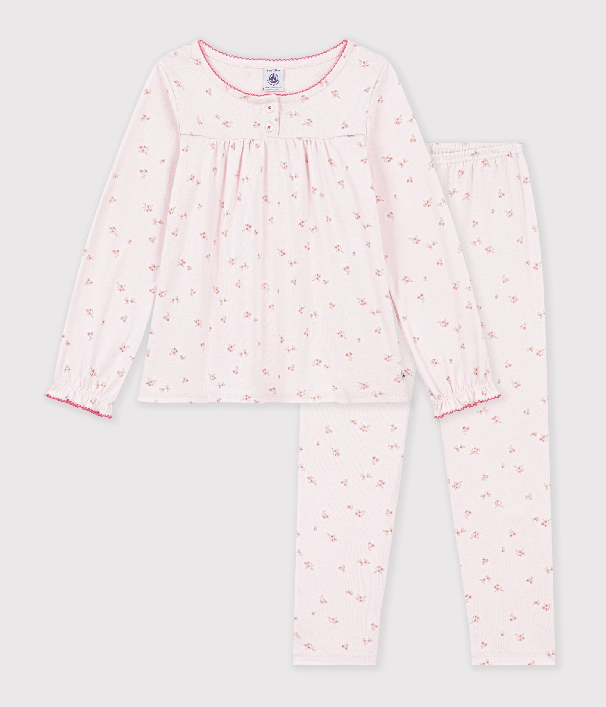 pyjama-enfant-en-coton-à-fronces-à-fleurs