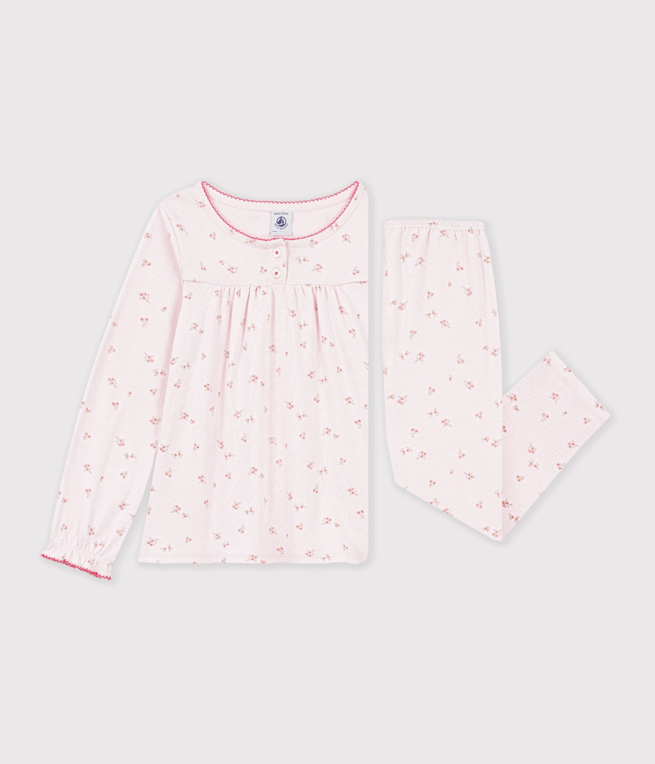 pyjama-enfant-en-coton-à-fronces-à-fleurs