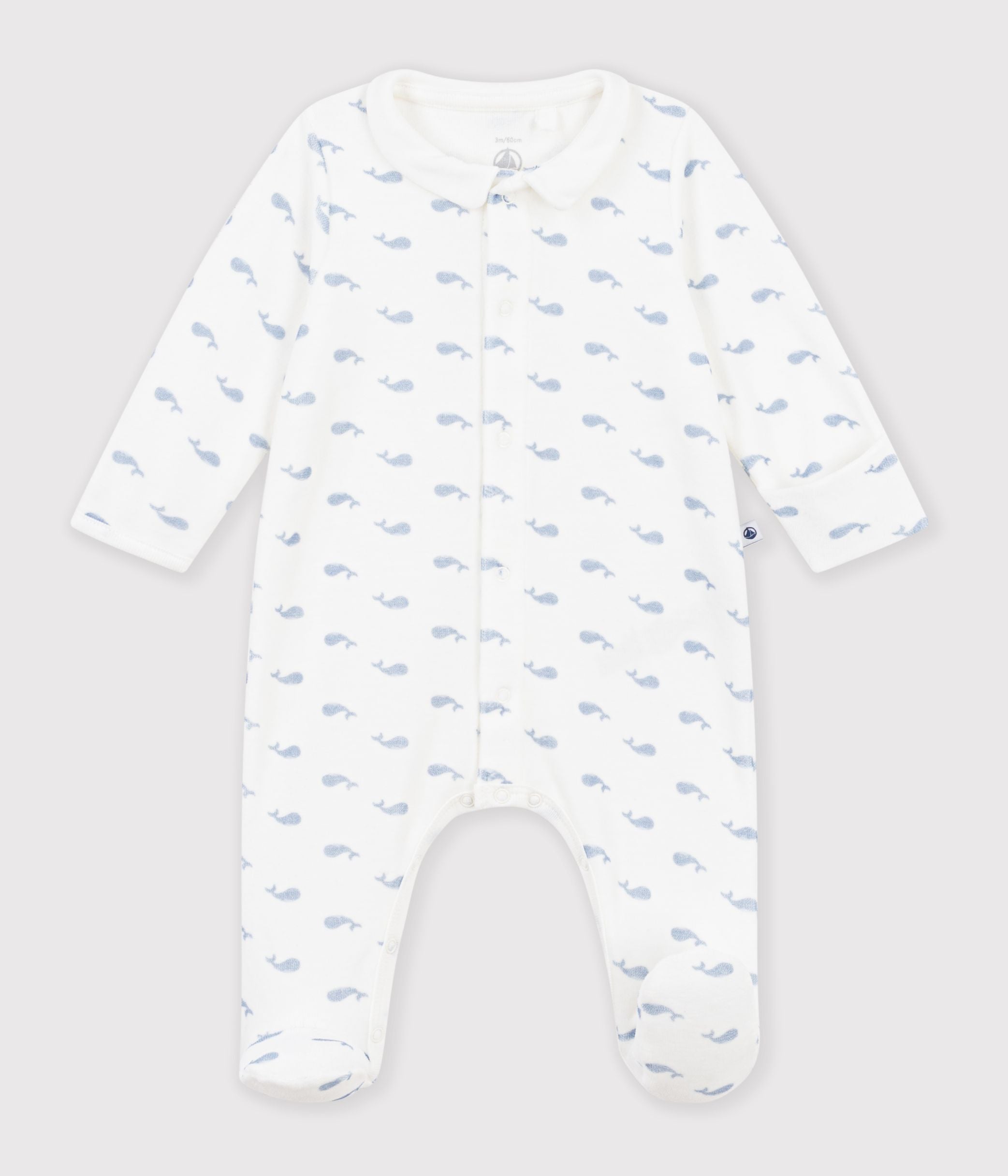 pyjama-bébé-en-velours-avec-col-imprimé-baleine