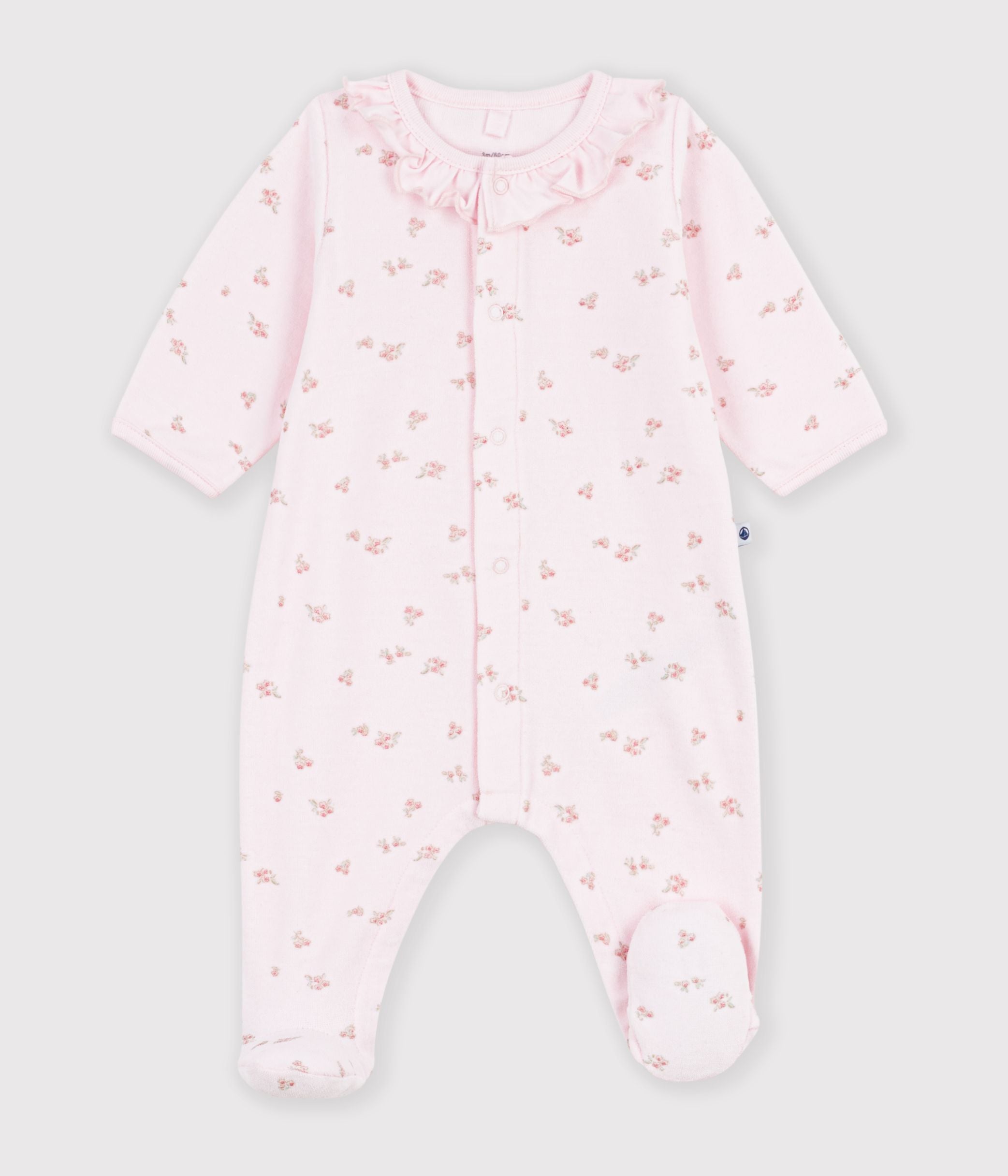 pyjama-bébé-en-velours-avec-col-imprimé-à-fleurs