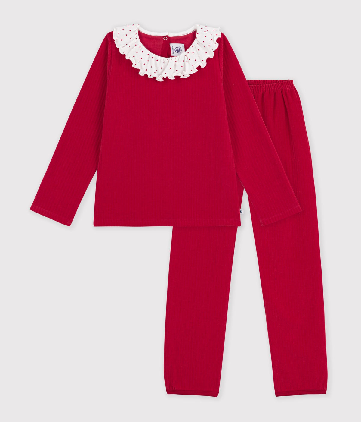 pyjama-enfant-en-velours-côtelé-uni-à-collerette