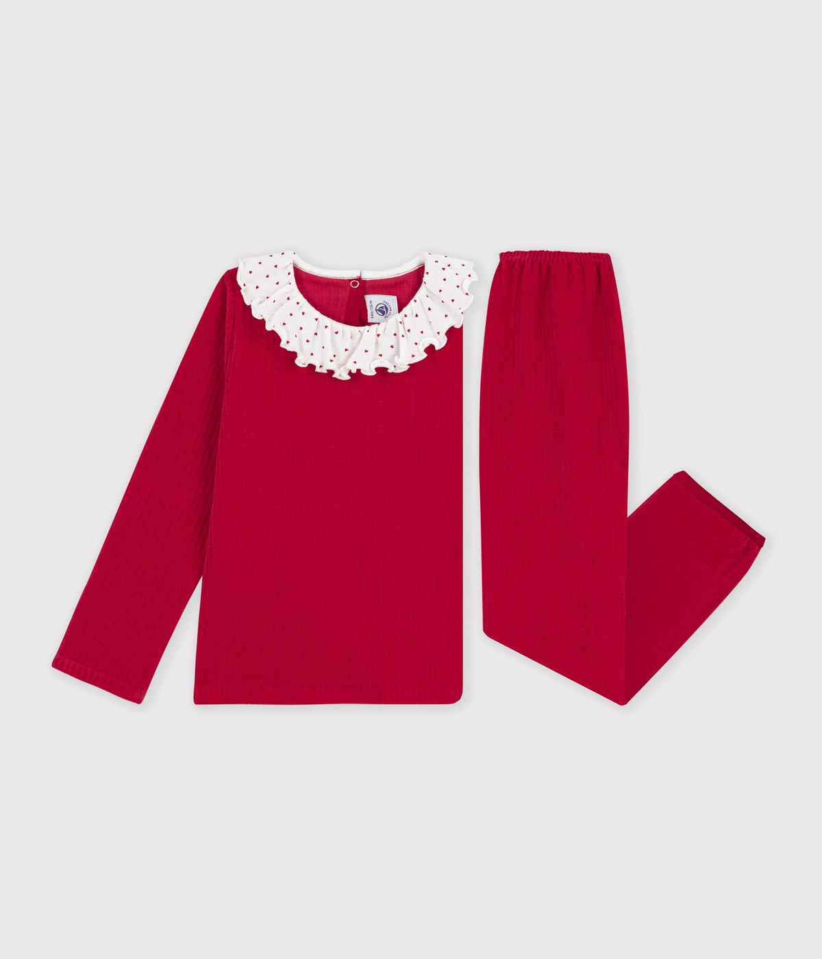 pyjama-enfant-en-velours-côtelé-uni-à-collerette