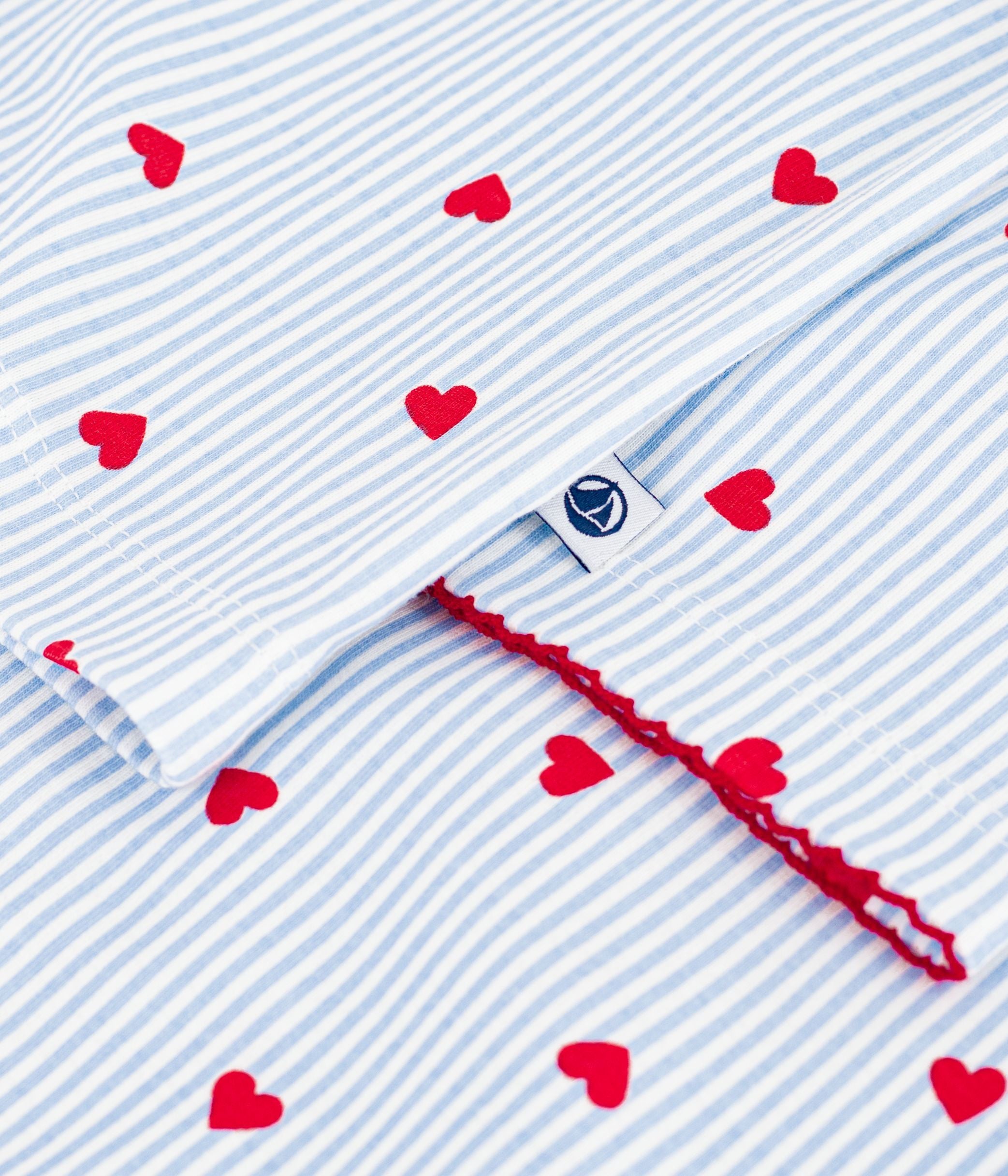 pyjama-boutonné-femme-en-coton-imprimé-à-rayures-et-coeurs