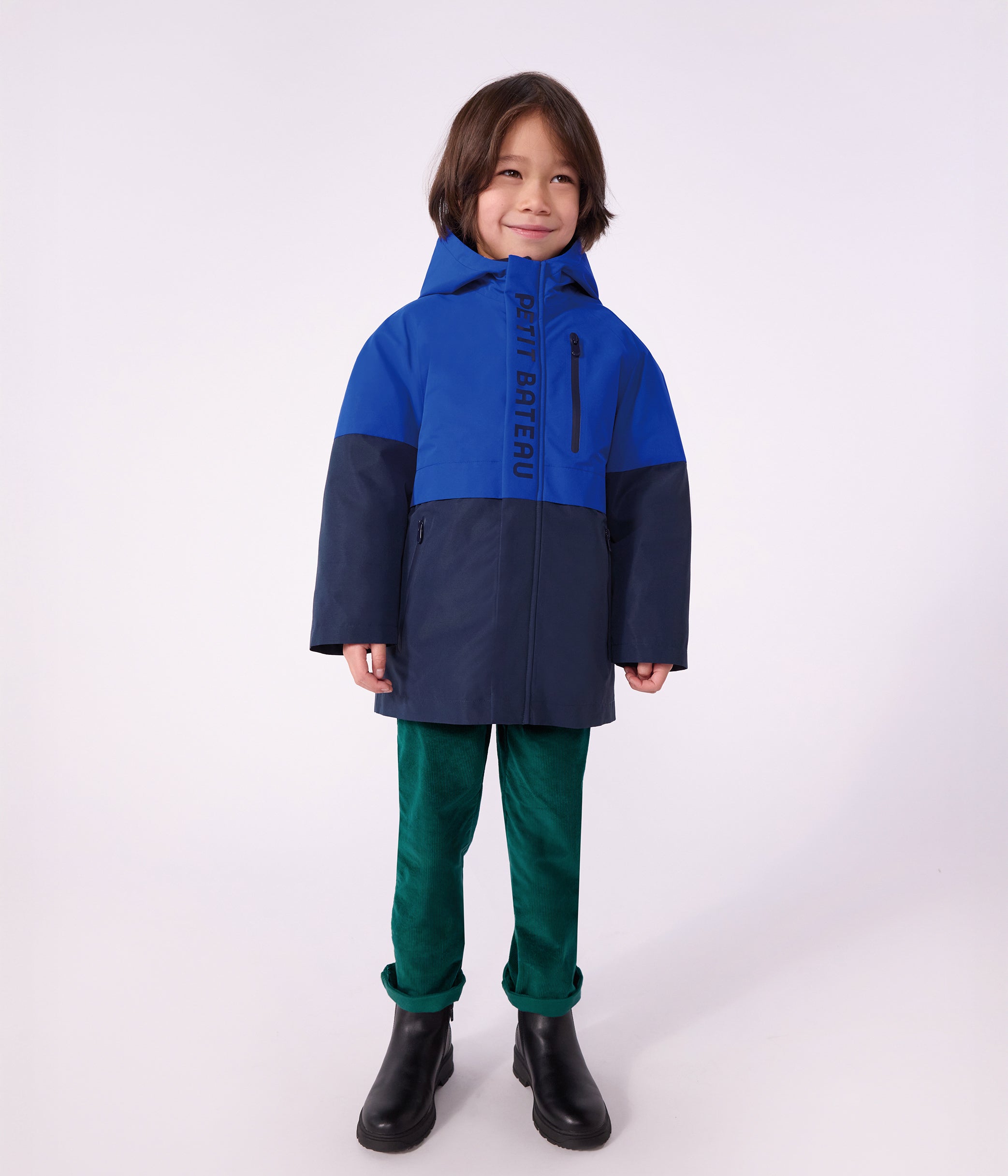 parka-enfant-mi-longue-unie-colorblock