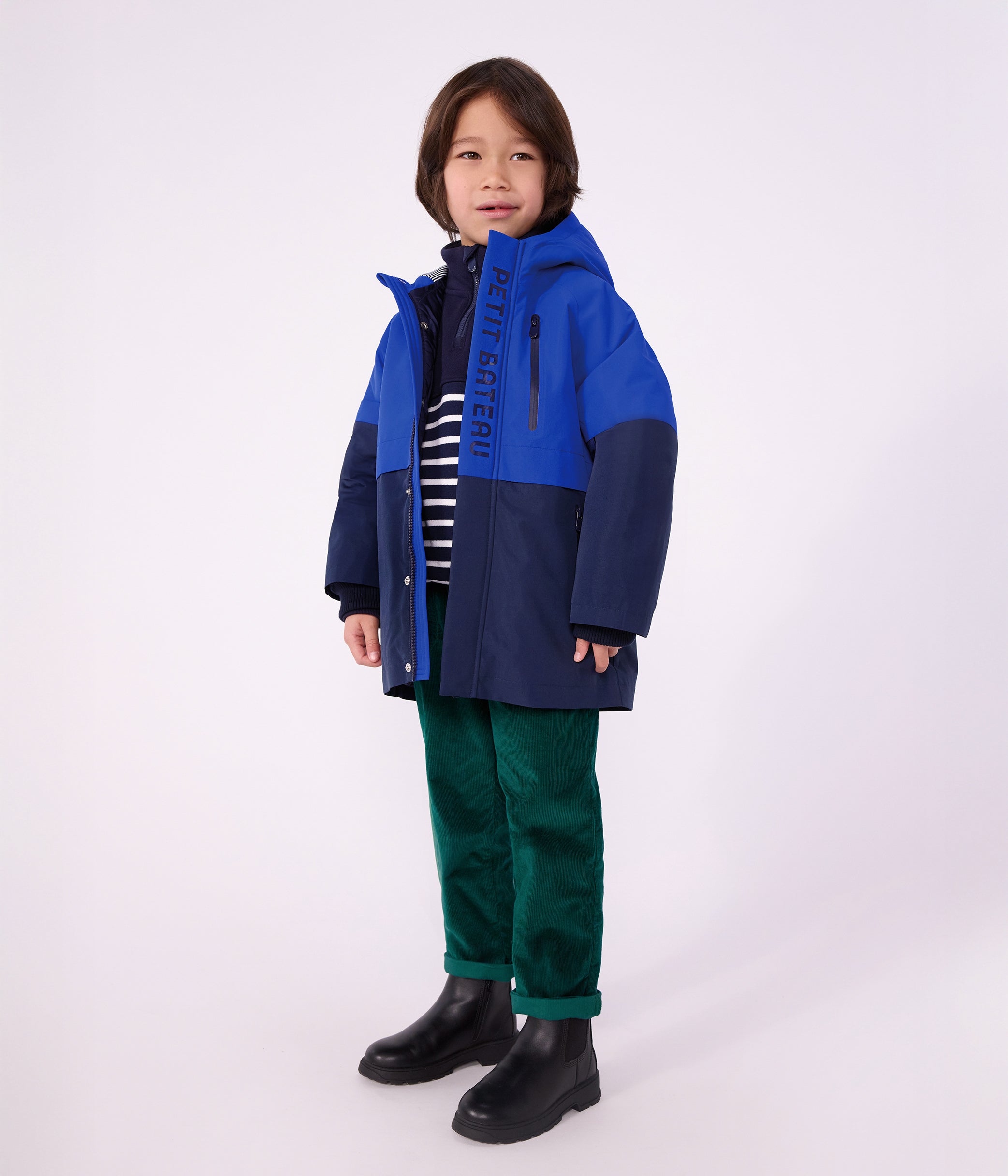 parka-enfant-mi-longue-unie-colorblock