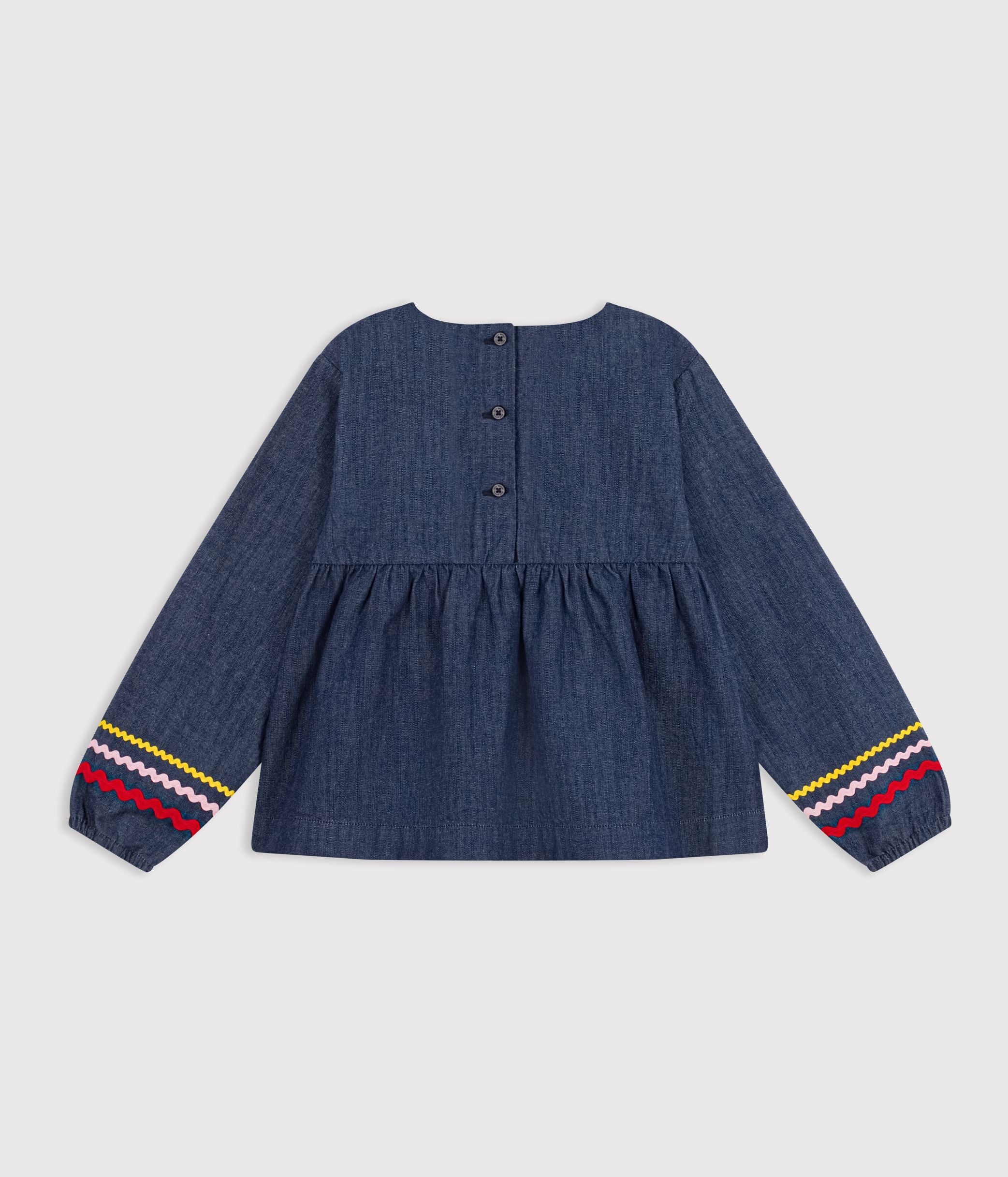 blouse-enfant-en-denim-manches-longues-unie