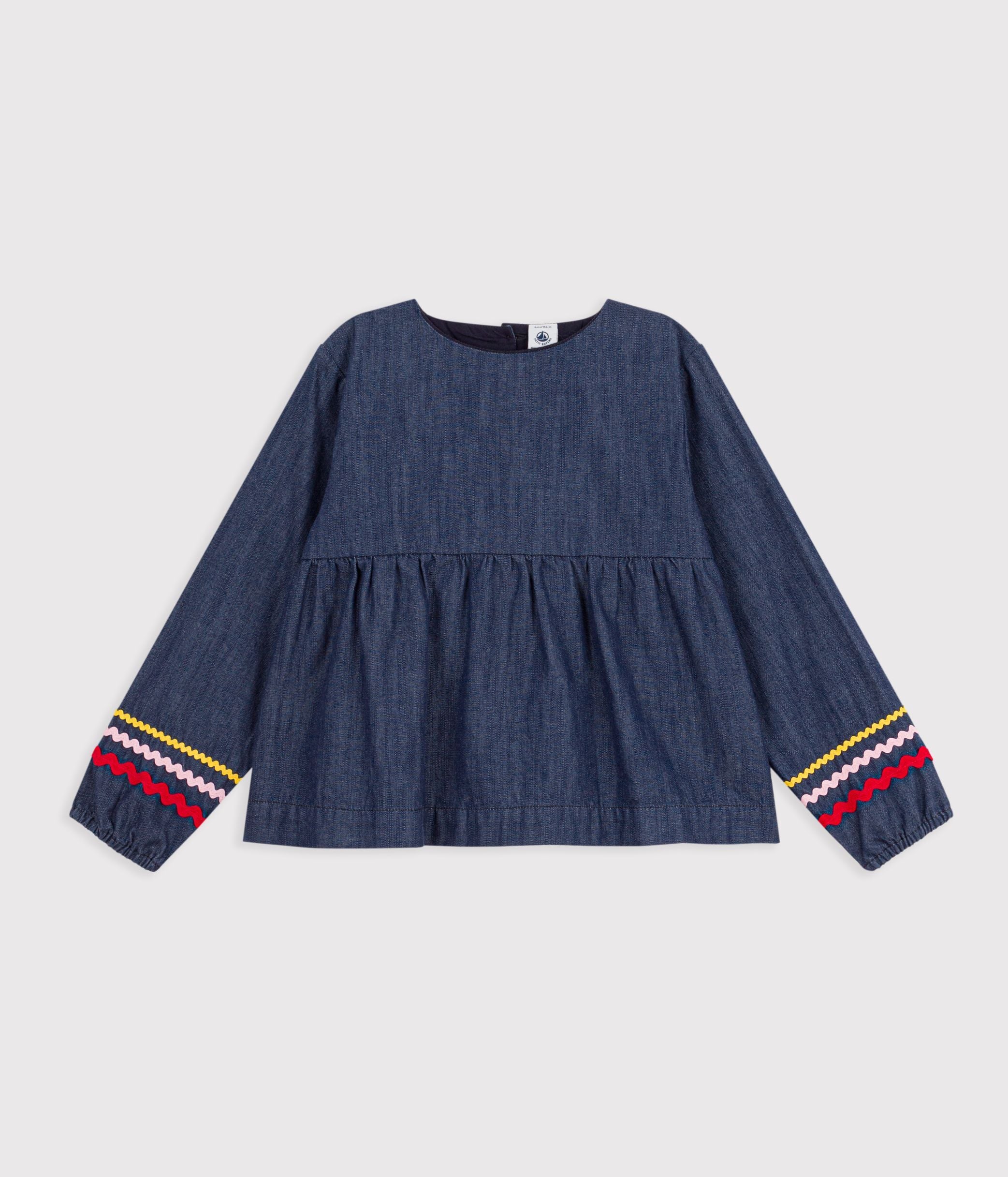 blouse-enfant-en-denim-manches-longues-unie