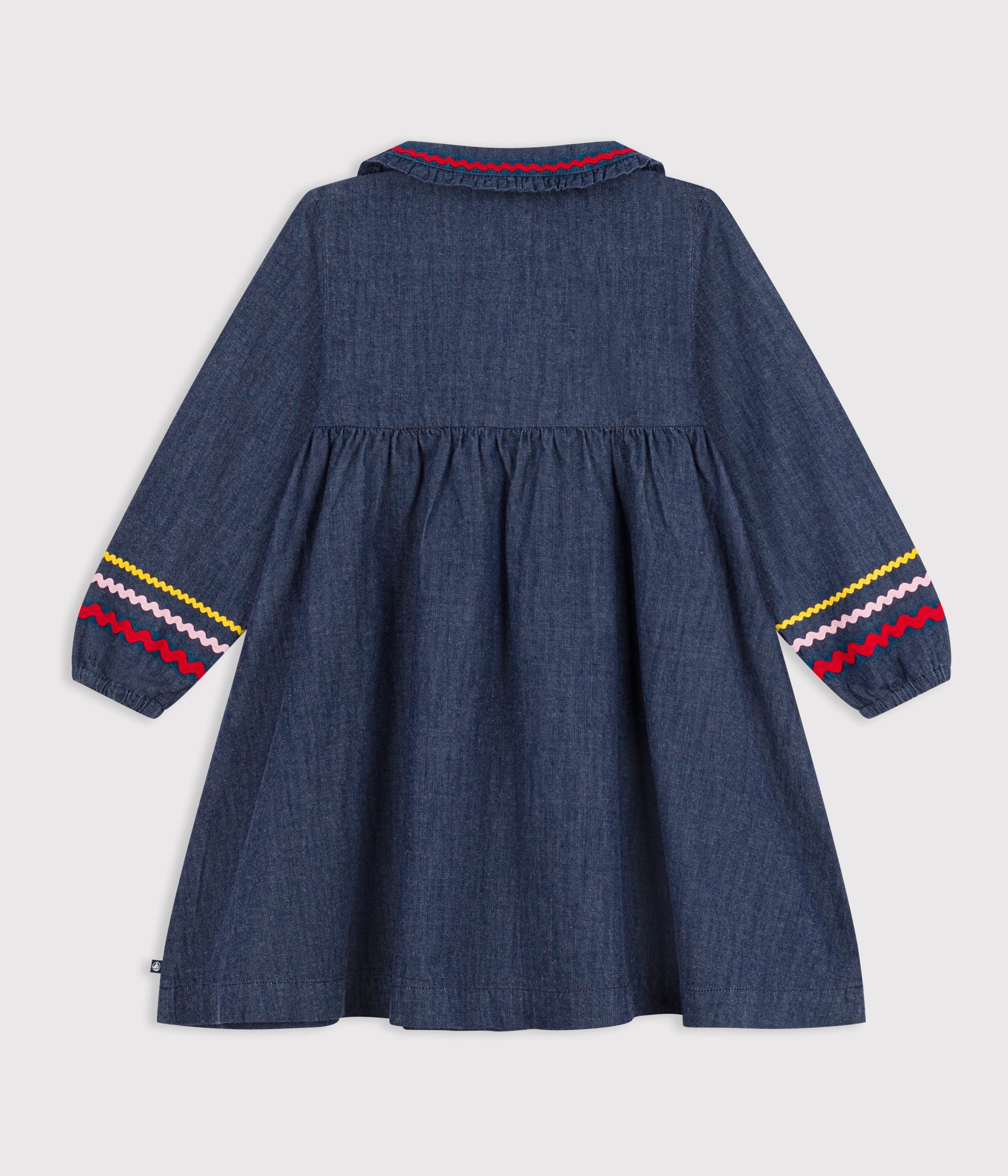 robe-enfant-en-denim-manches-longue-unie