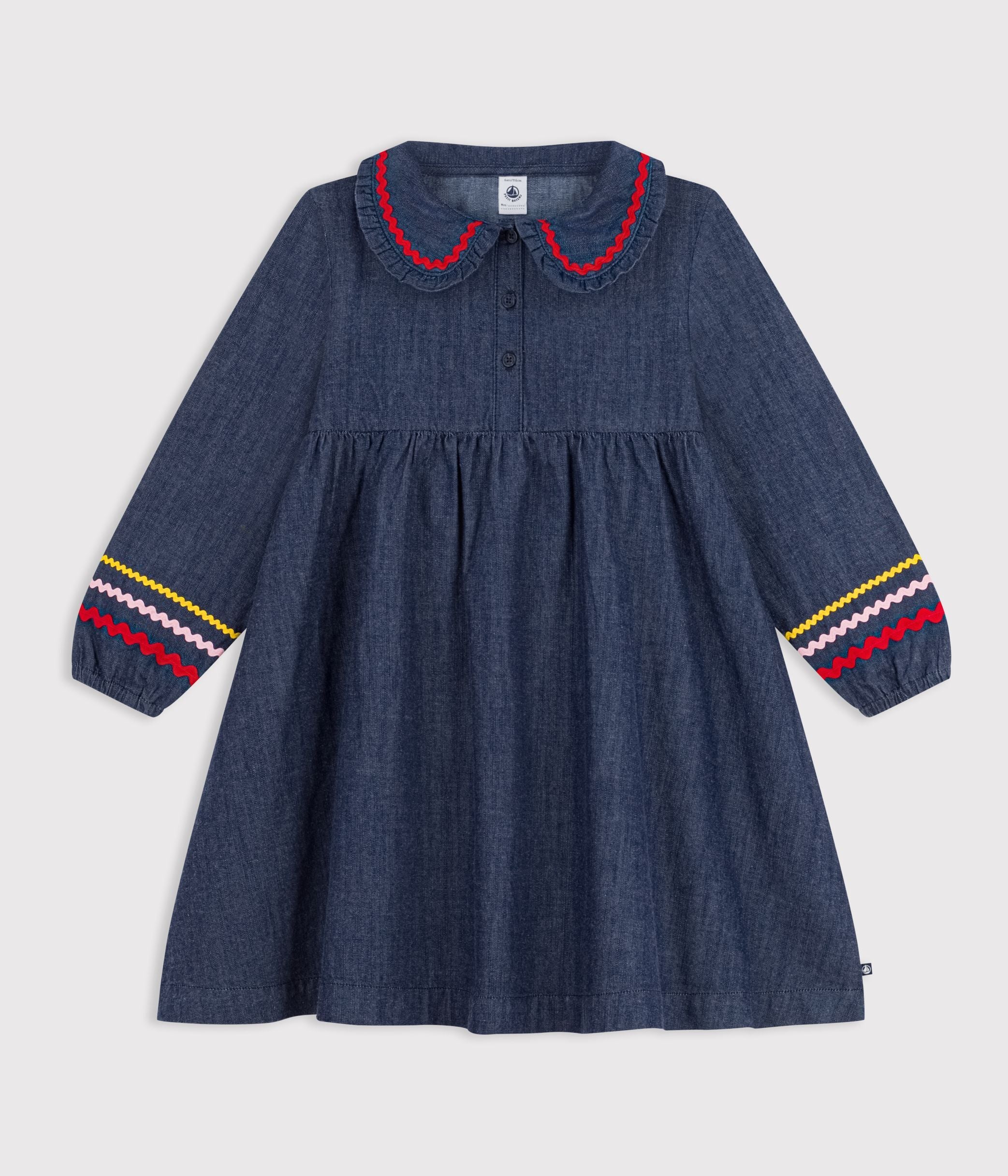 robe-enfant-en-denim-manches-longue-unie