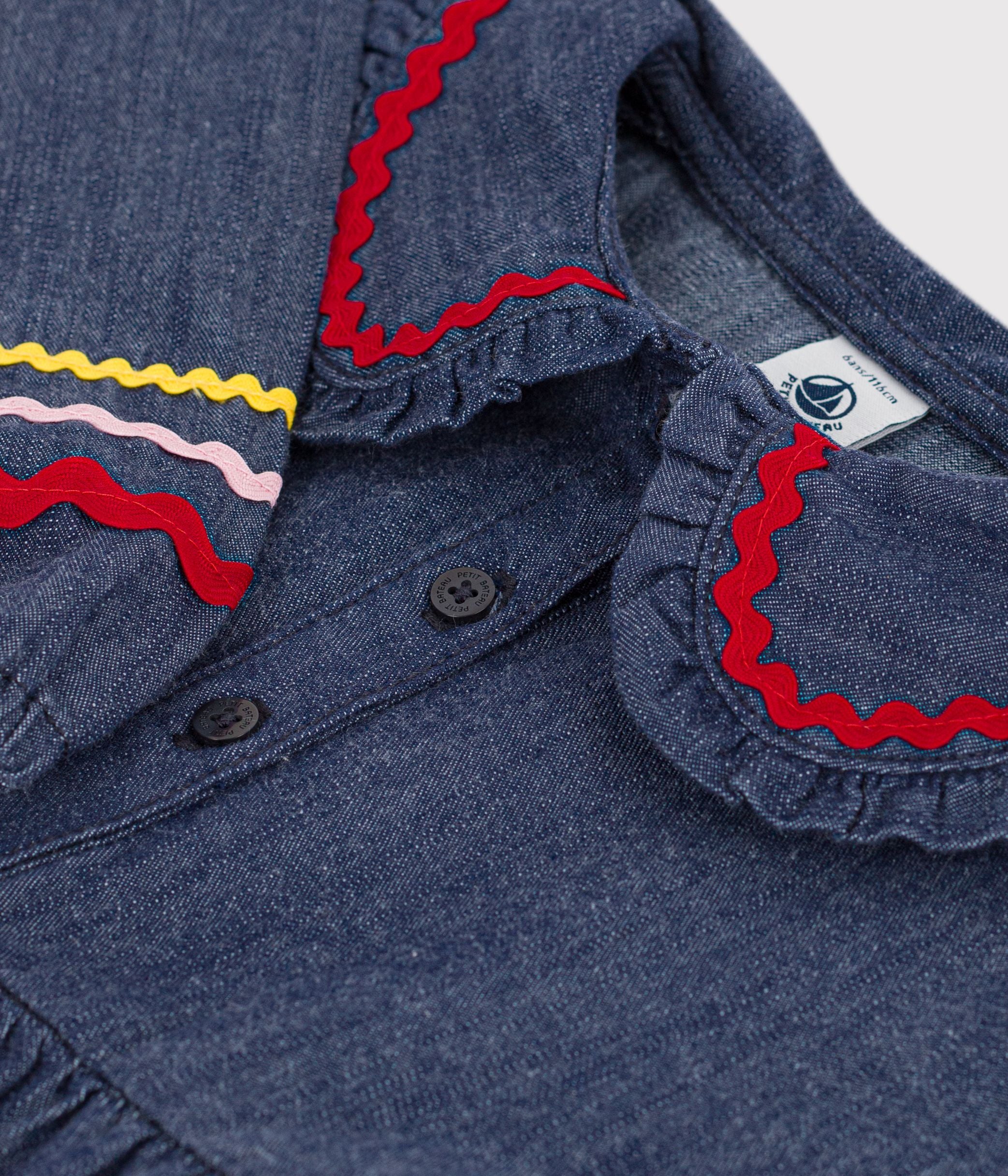 robe-enfant-en-denim-manches-longue-unie