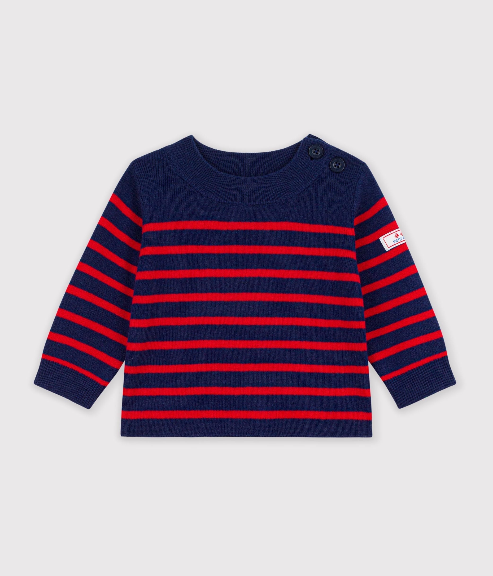 pull-marin-bébé-en-laine-et-coton-à-rayures