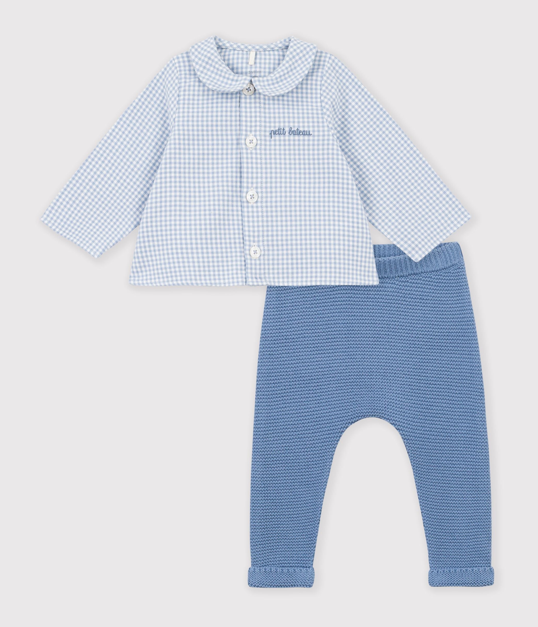 ensemble-bébé-en-coton-brodé-poitrine-imprimé-vichy