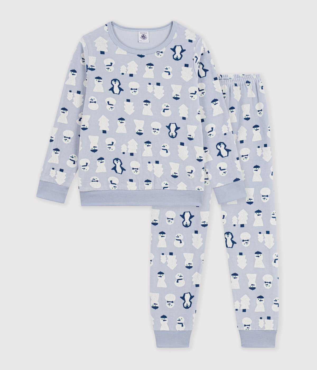 pyjama-enfant-en-velours-imprimé-bonhommes-de-neige