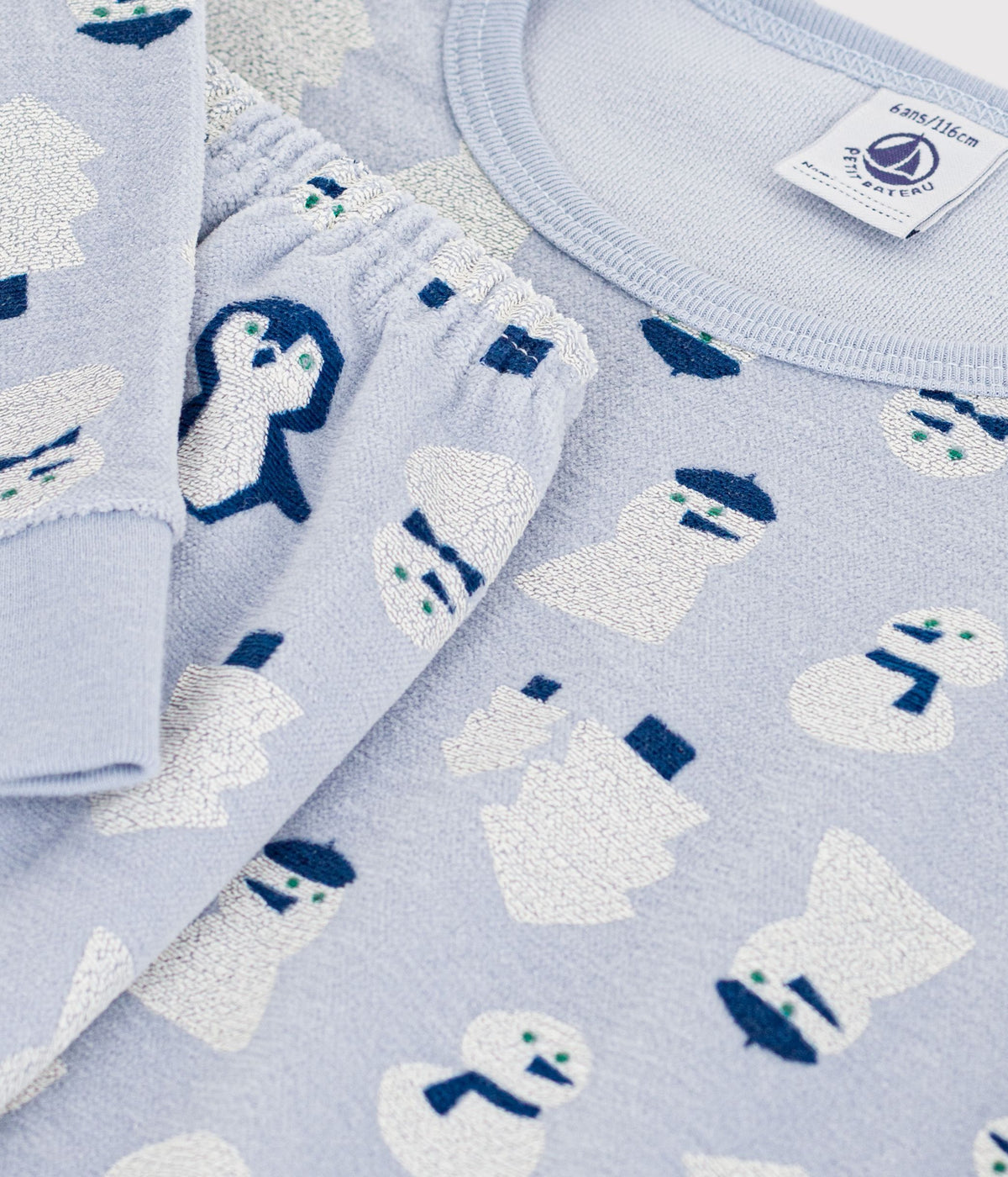 pyjama-enfant-en-velours-imprimé-bonhommes-de-neige