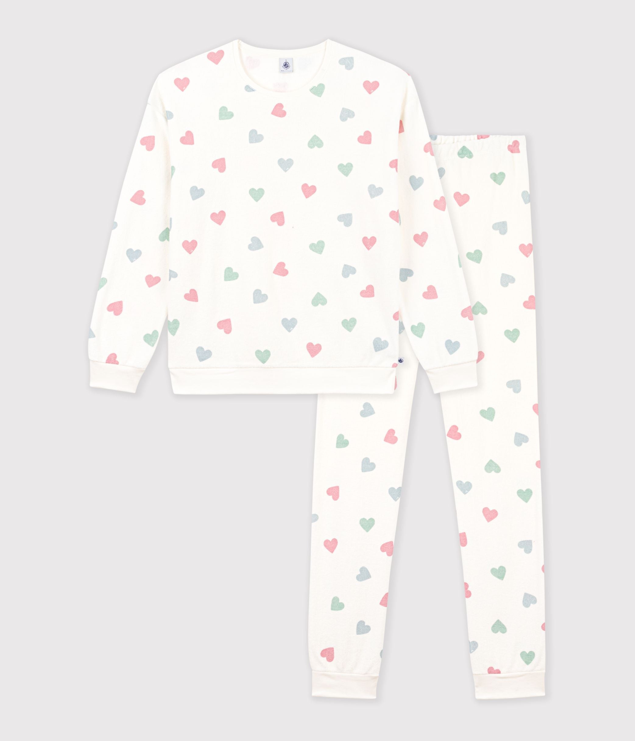 pyjama-femme-en-coton-éponge-imprimé-coeurs
