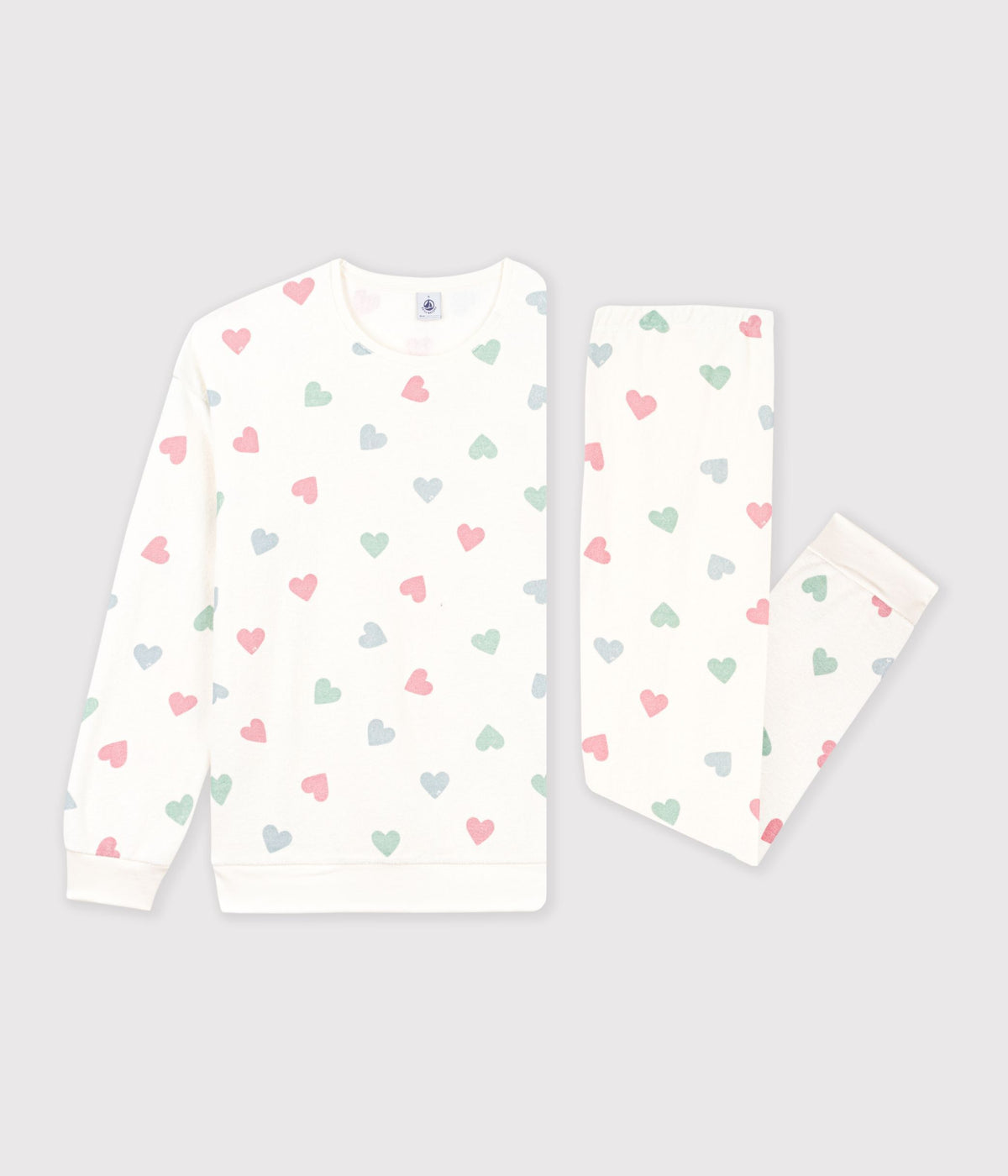 pyjama-femme-en-coton-éponge-imprimé-coeurs