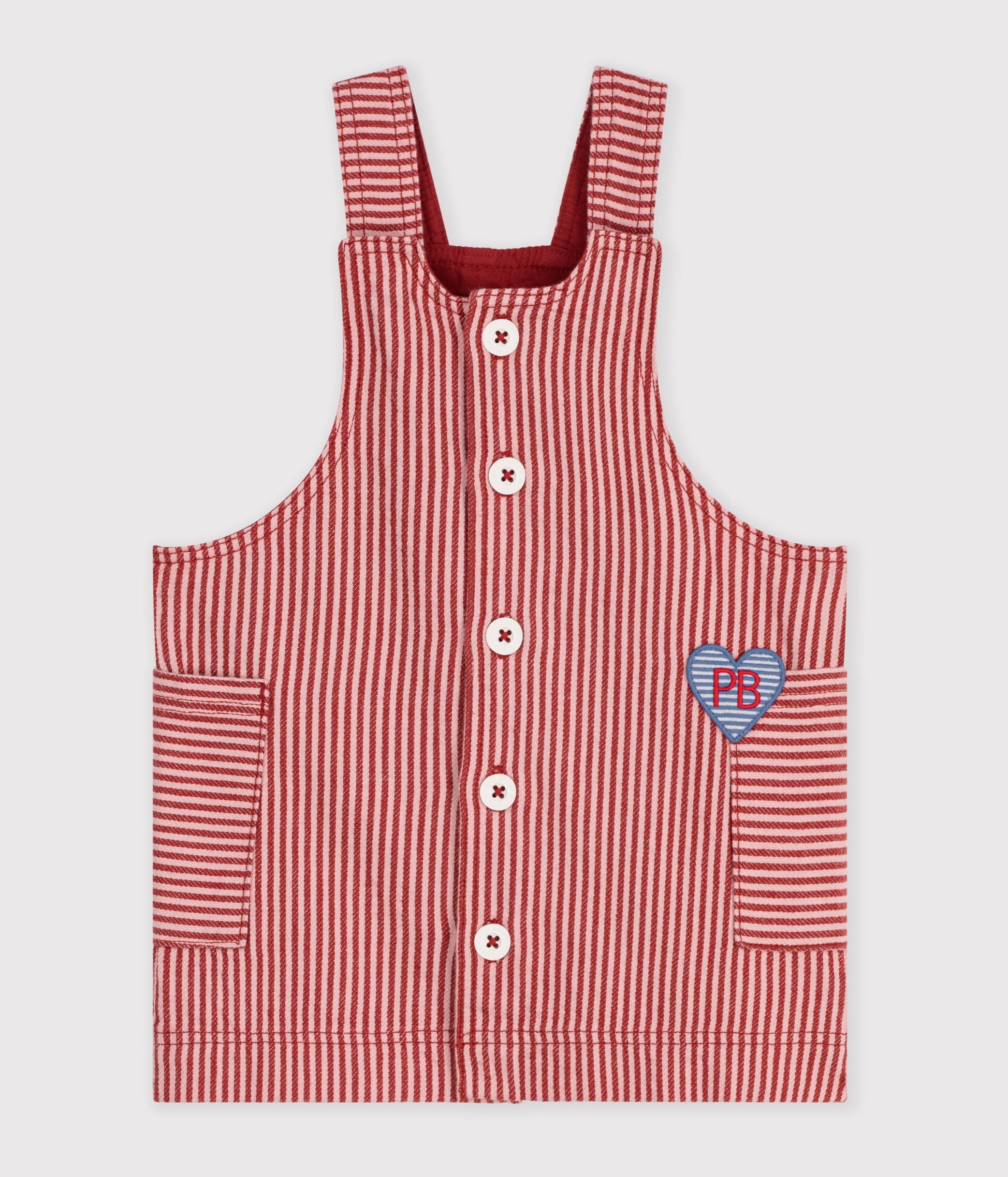 robe-bébé-sans-manches-en-coton-à-rayures-et-badge-coeur