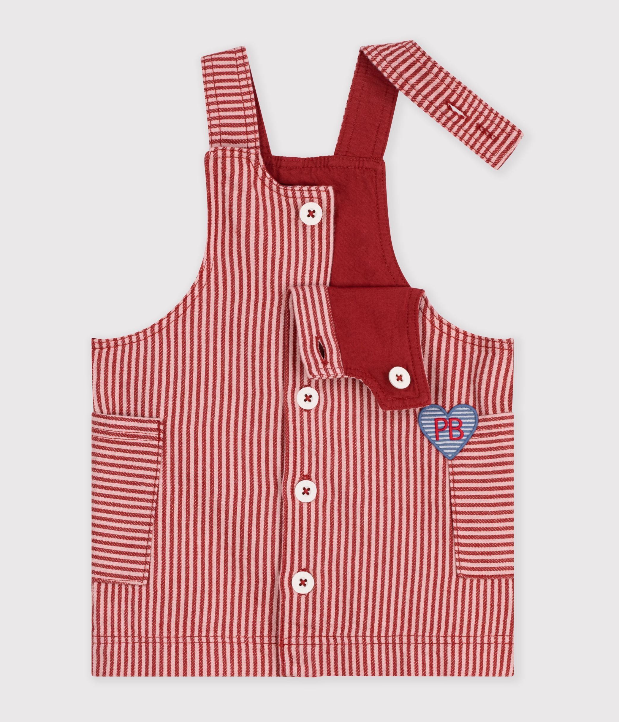 robe-bébé-sans-manches-en-coton-à-rayures-et-badge-coeur