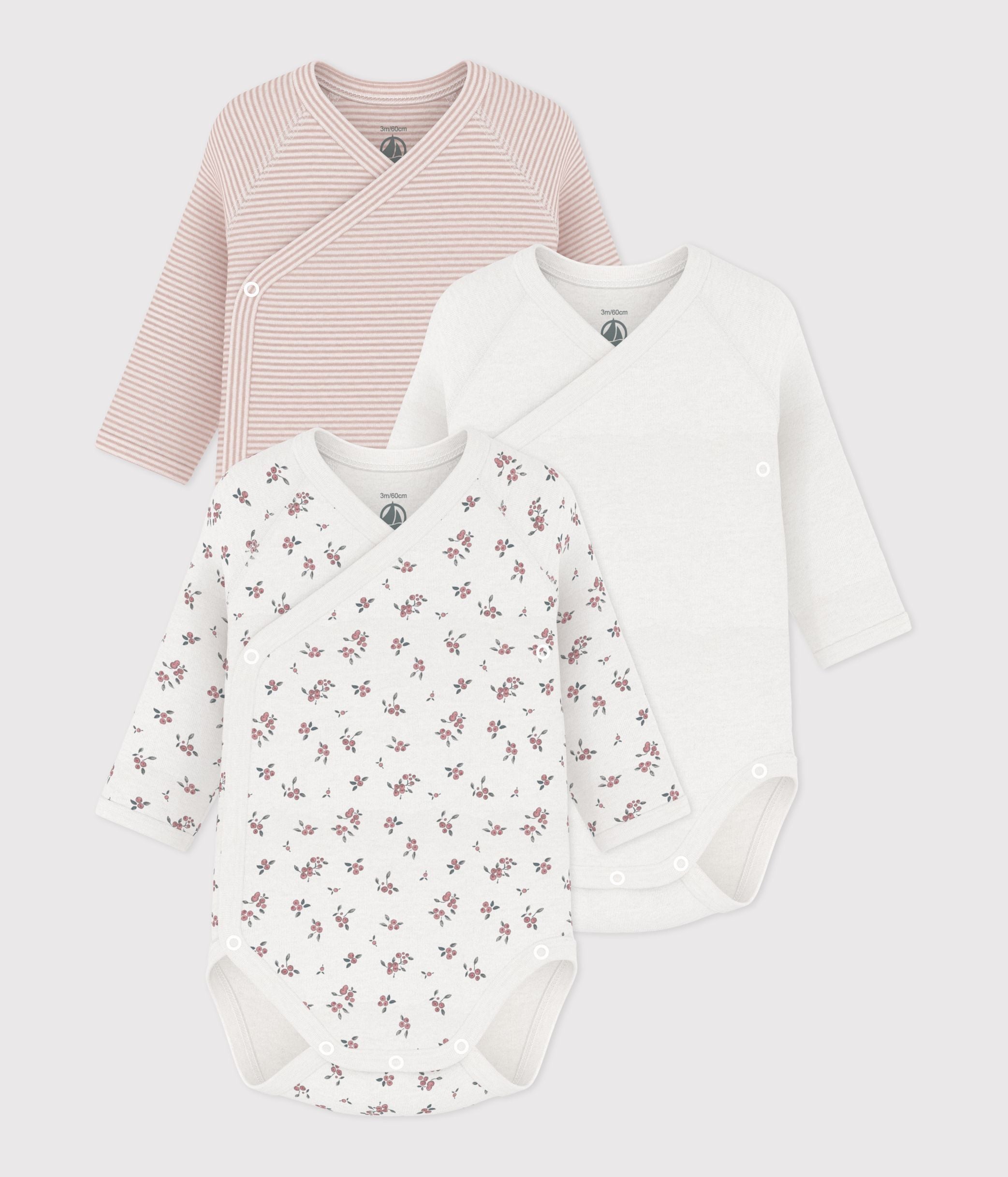 lot-de-bodies-croisés-manches-longues-en-coton-imprimé-bébé