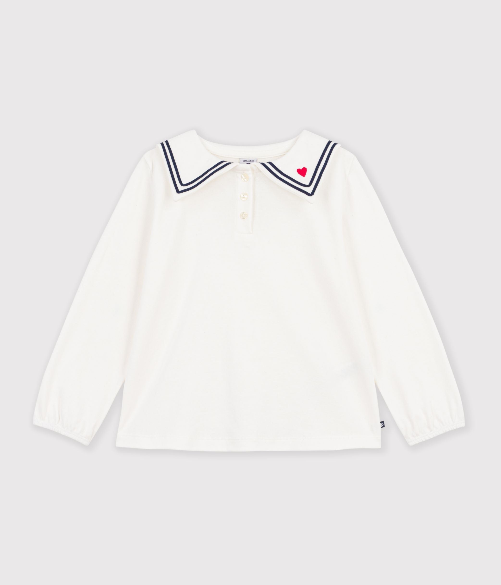 blouse-enfant-en-coton-à-col-manches-longues-unie