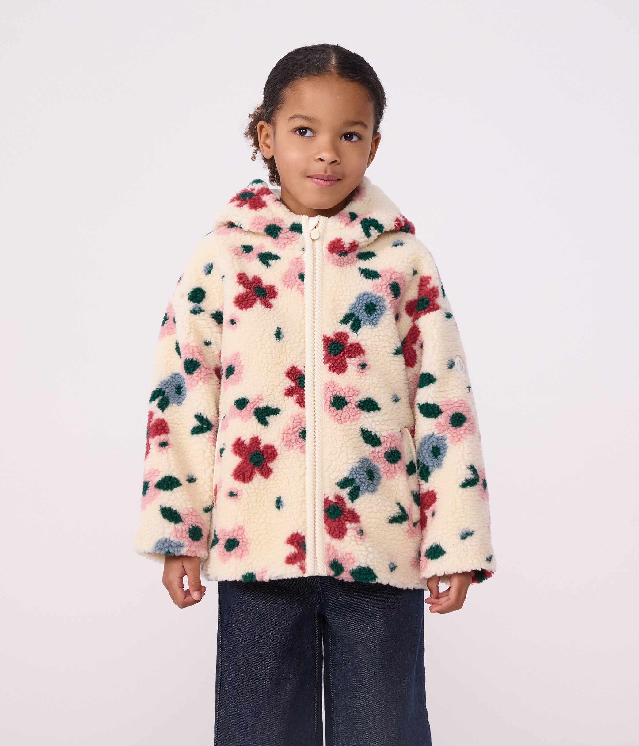 veste-à-capuche-enfant-en-sherpa-à-fleurs