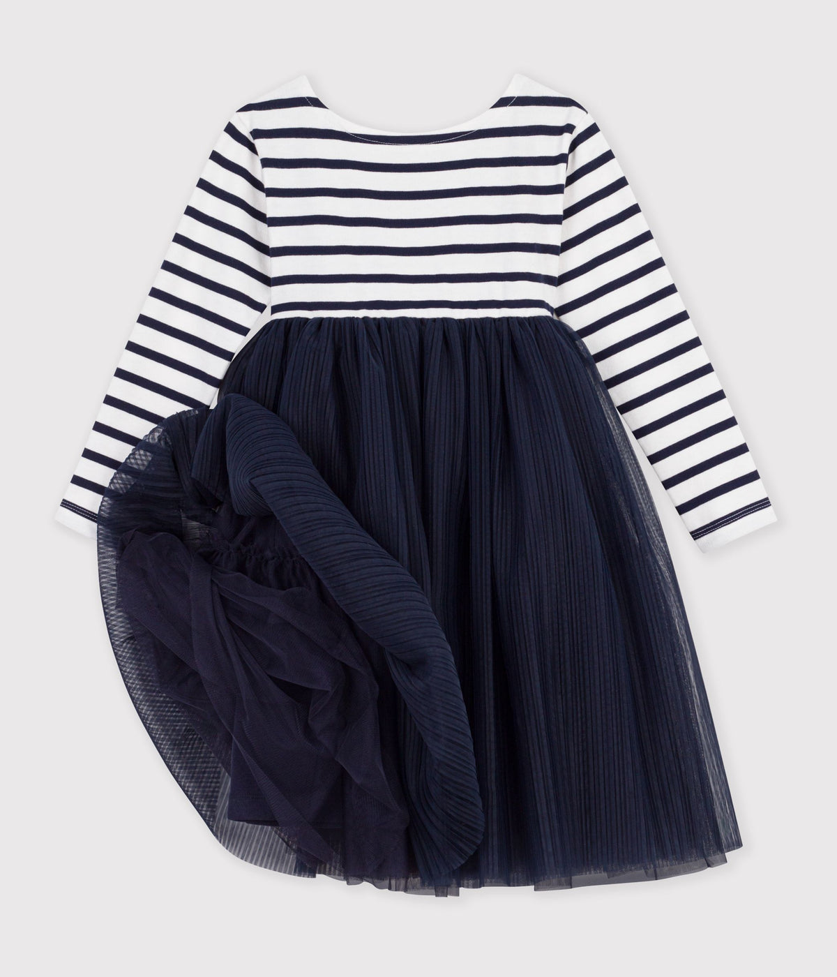 robe-enfant-en-coton-et-tulle-manches-longues-à-rayures