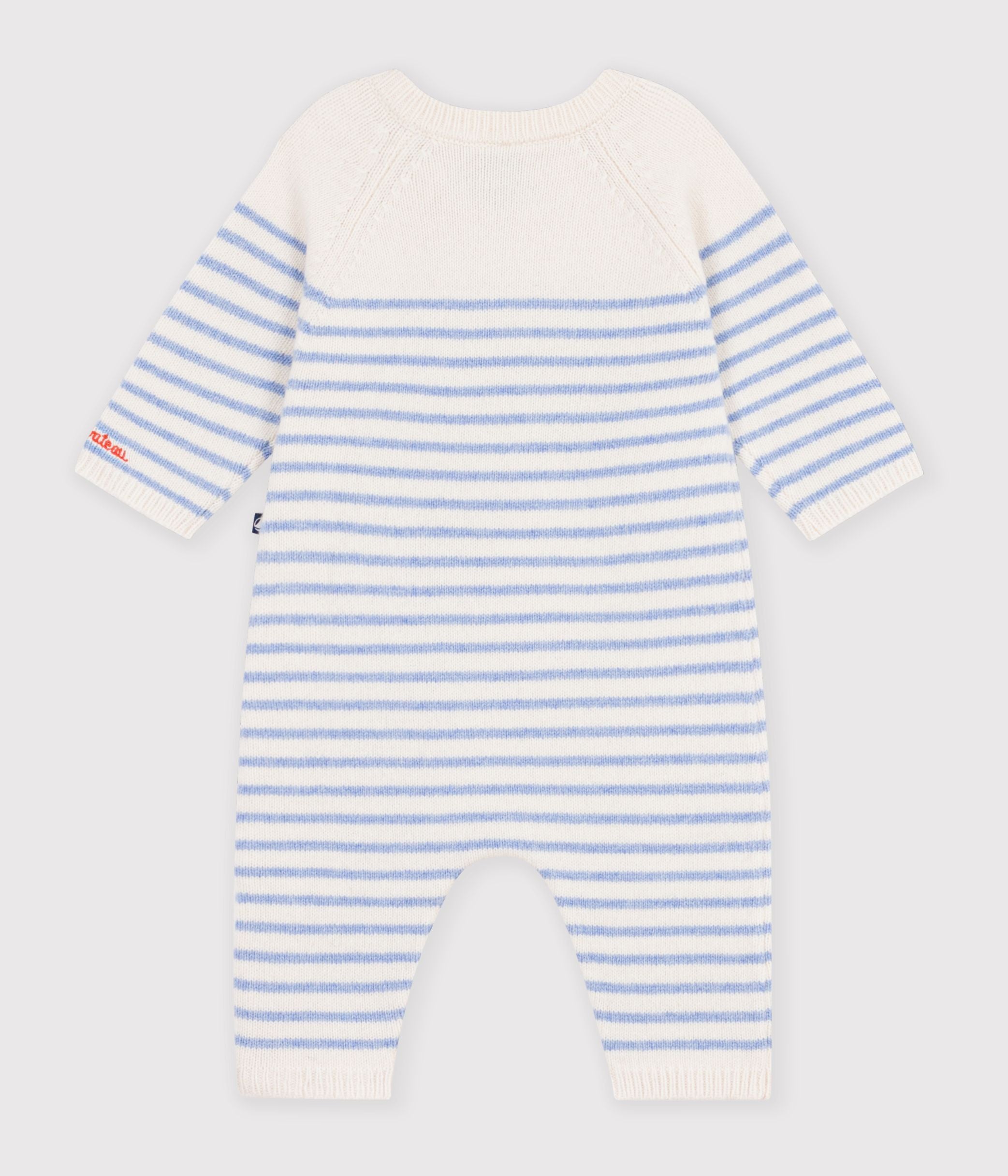 combinaison-bébé-en-tricot-laine-et-coton-à-rayures