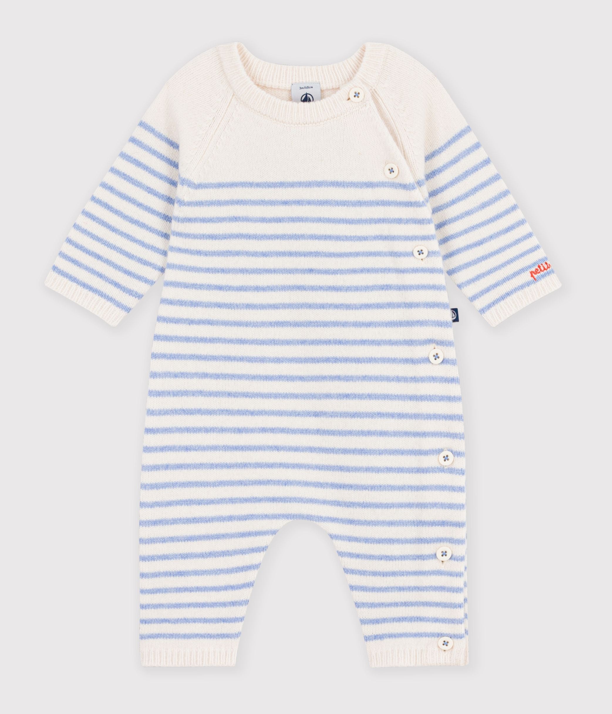 combinaison-bébé-en-tricot-laine-et-coton-à-rayures