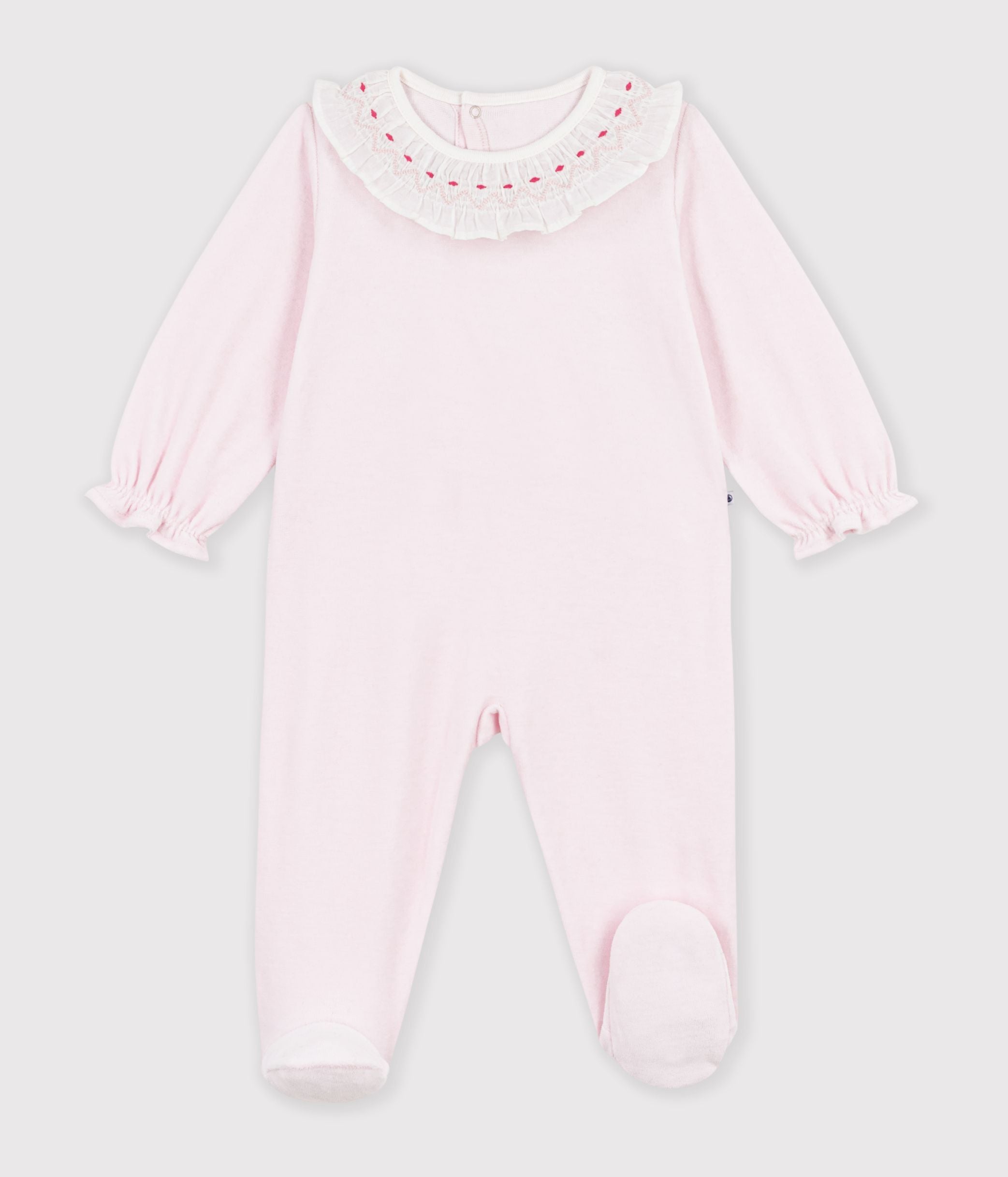 pyjama-bébé-en-velours-avec-collerette-et-ouverture-dos-uni