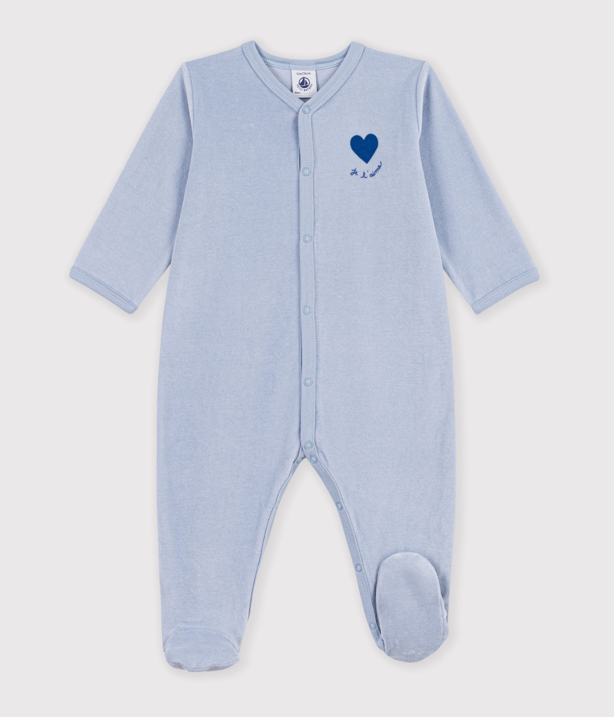 pyjama-bébé-en-velours-uni-avec-motif-placé