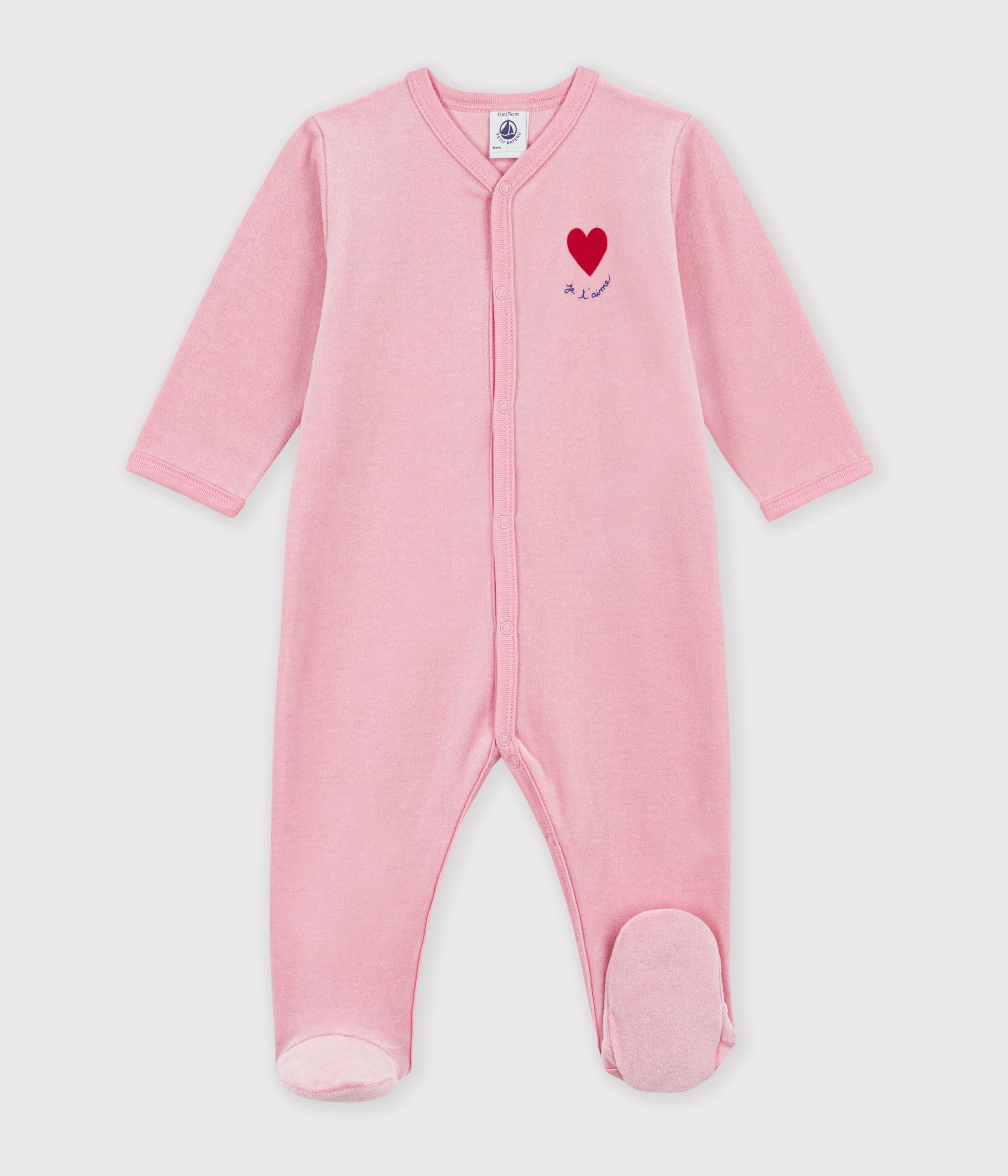 pyjama-bébé-en-velours-uni-avec-motif-placé