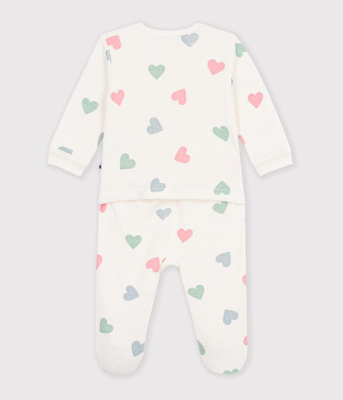 pyjama-bébé-en-coton-éponge-ouverture-sans-pression-imprimé-coeurs