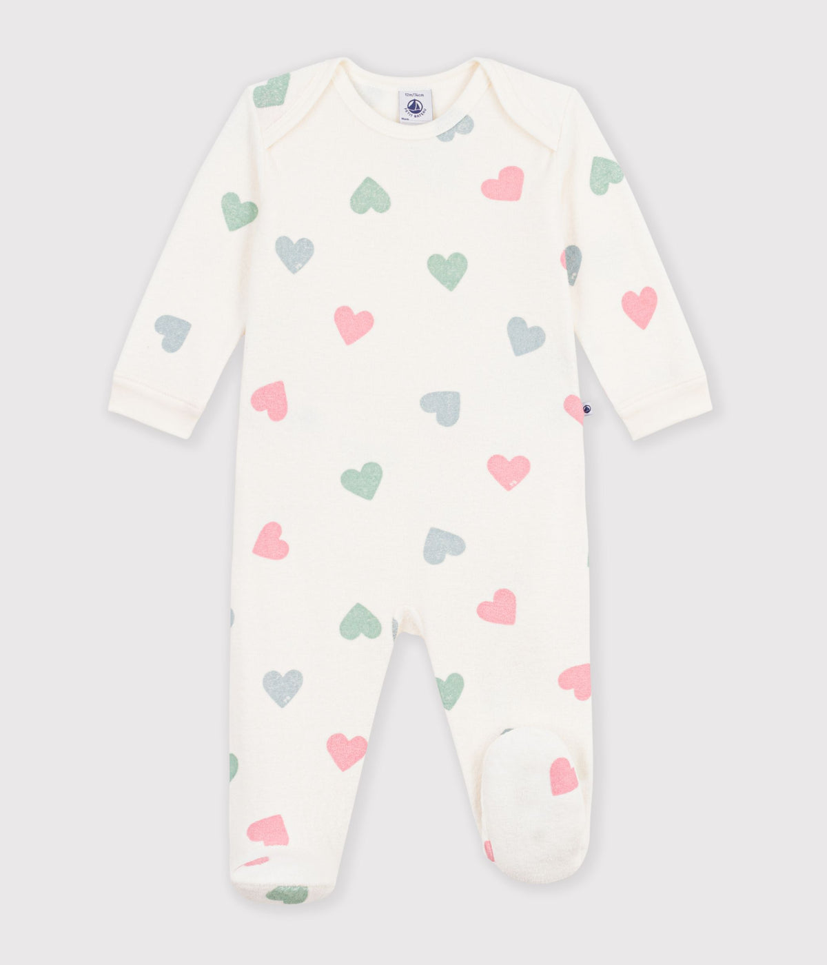 pyjama-bébé-en-coton-éponge-ouverture-sans-pression-imprimé-coeurs