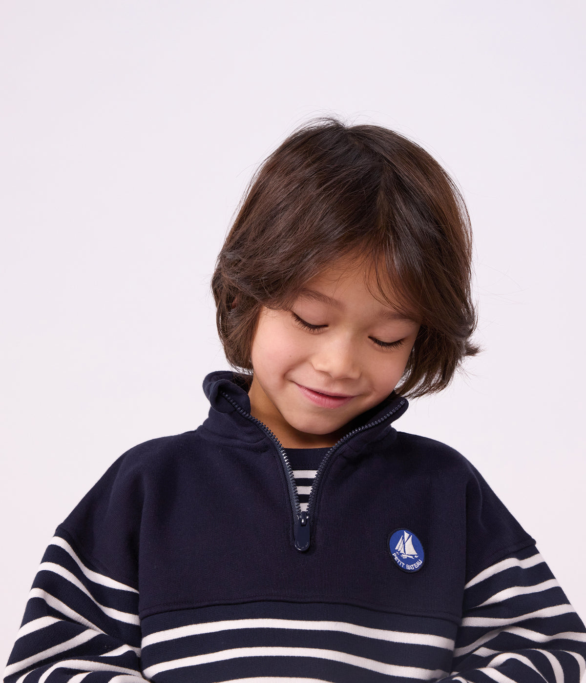 sweatshirt-col-camionneur-enfant-en-coton-à-rayures