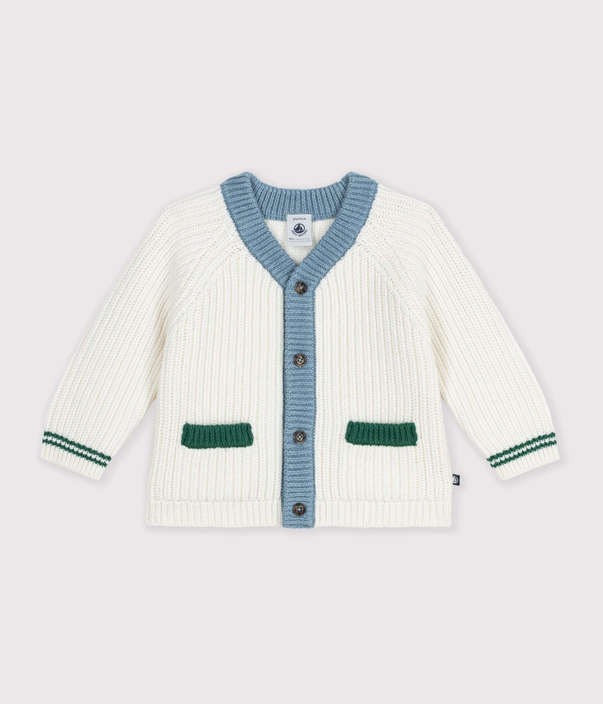 cardigan-bébé-en-tricot-laine-et-coton-à-détails-contrastés