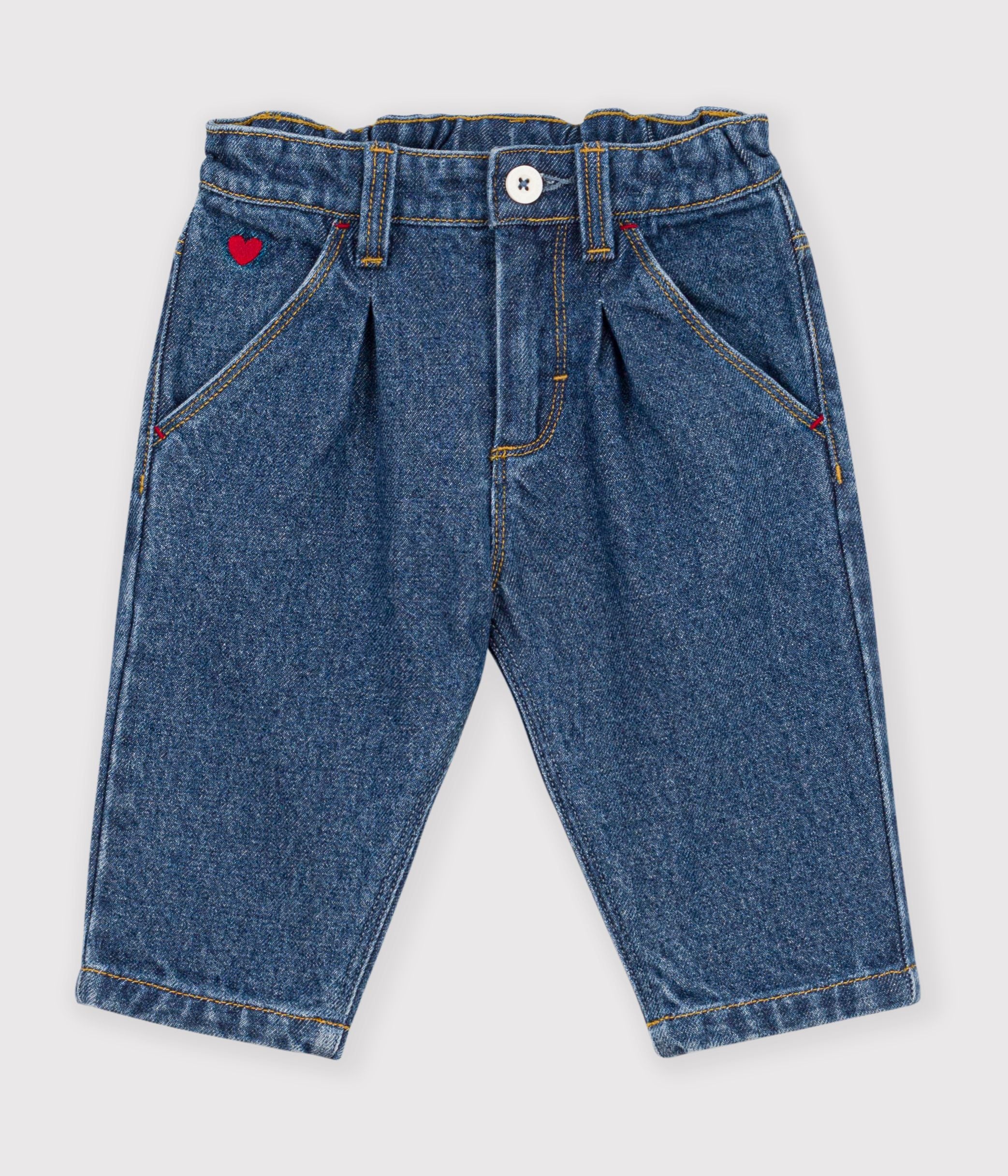 pantalon-bébé-en-denim-uni-et-broderie-coeur