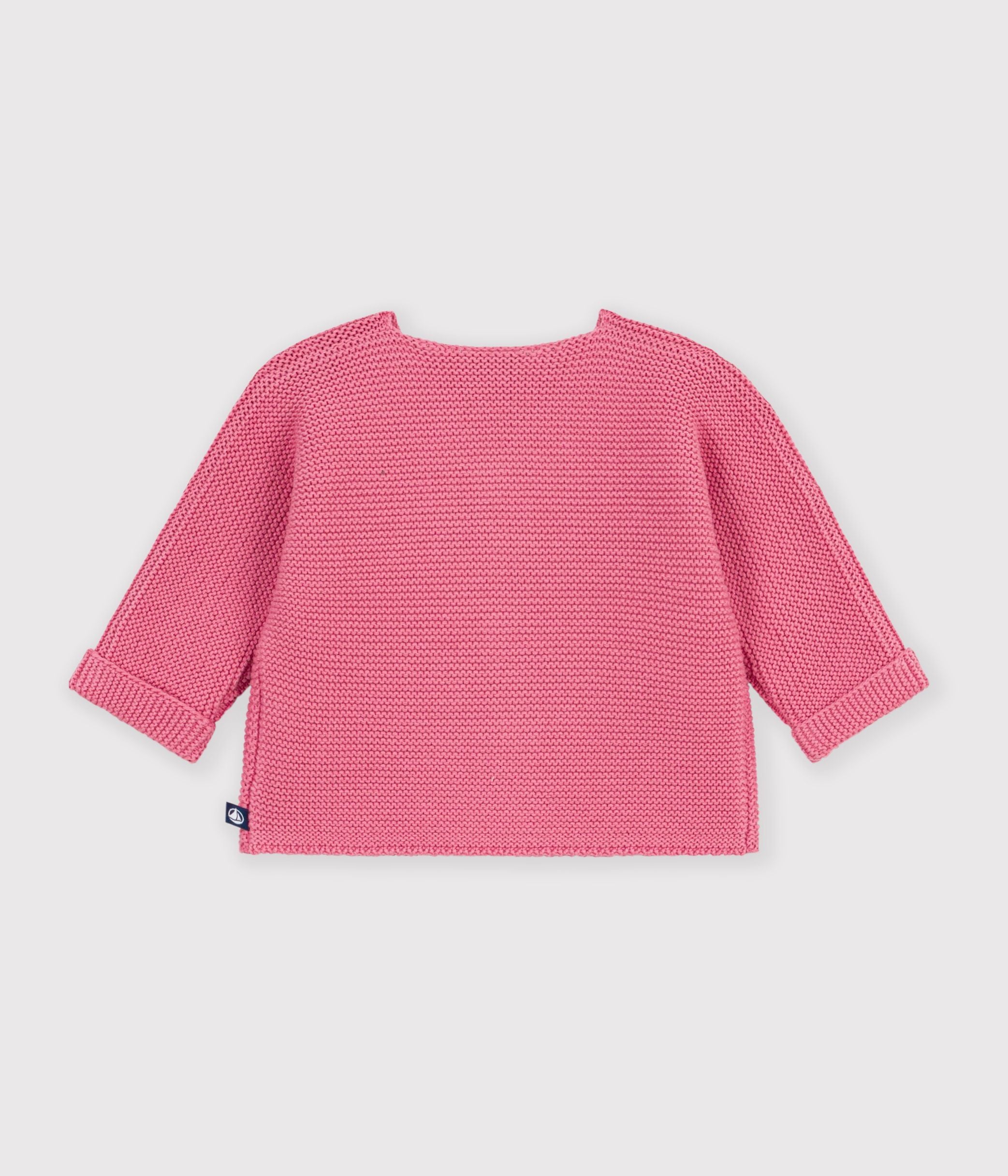 cardigan-bébé-tricot-point-mousse-en-coton-uni