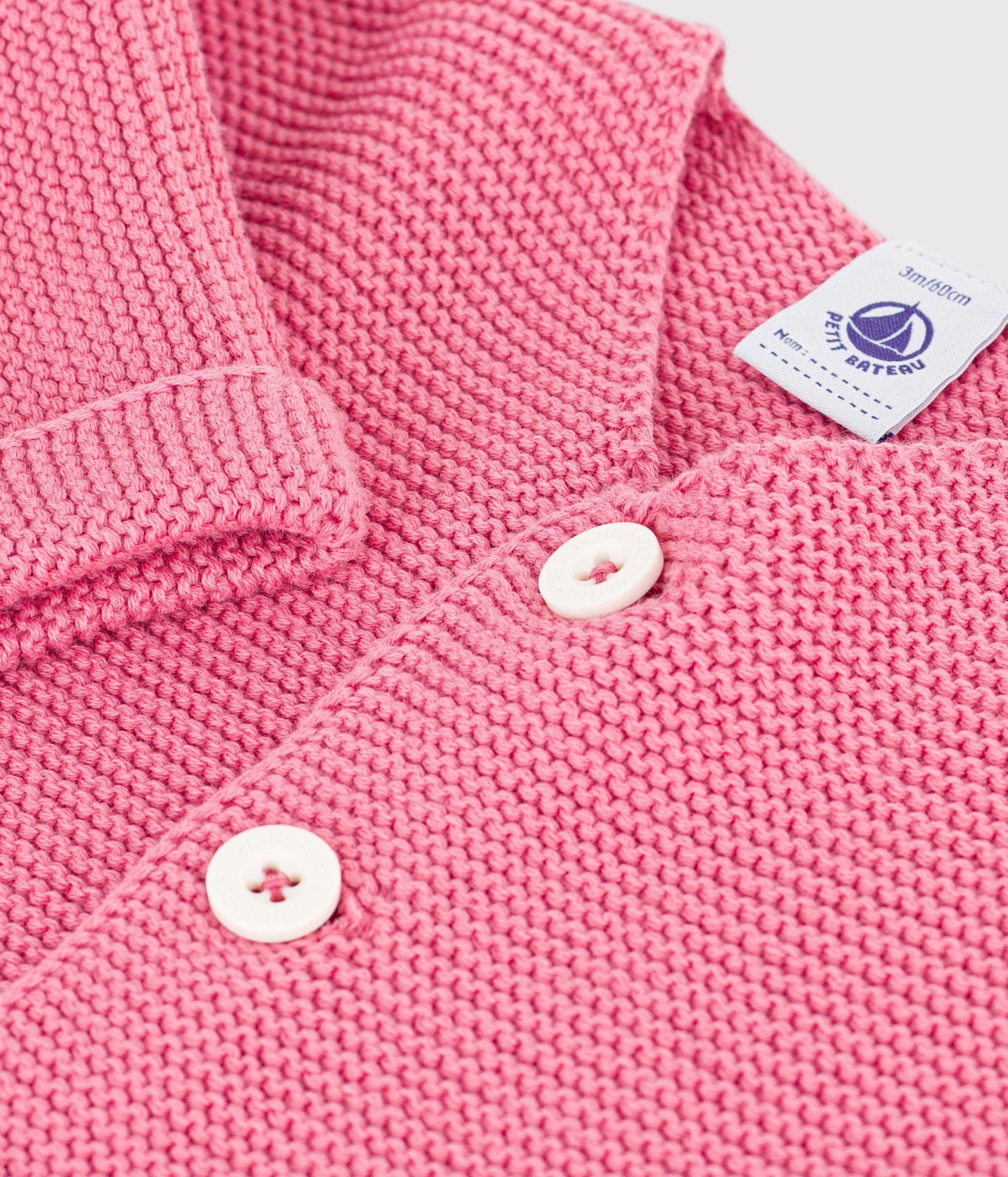 cardigan-bébé-tricot-point-mousse-en-coton-uni