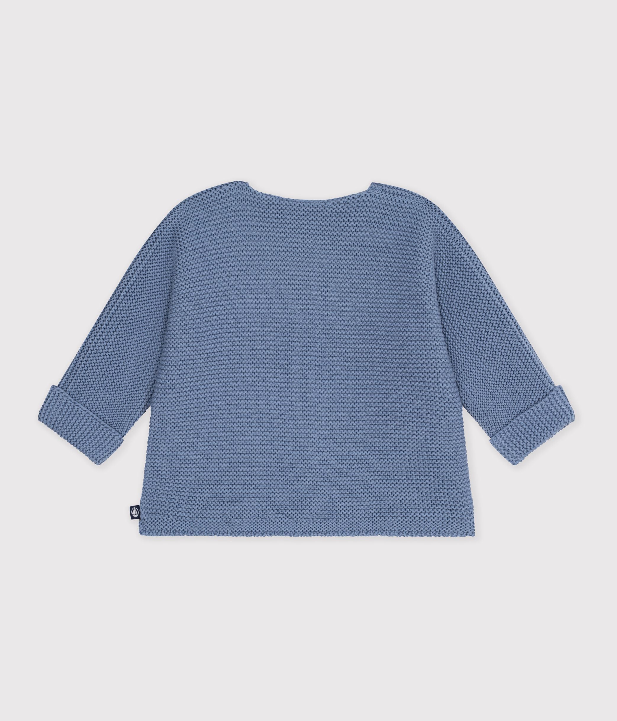 cardigan-bébé-tricot-point-mousse-en-coton-uni