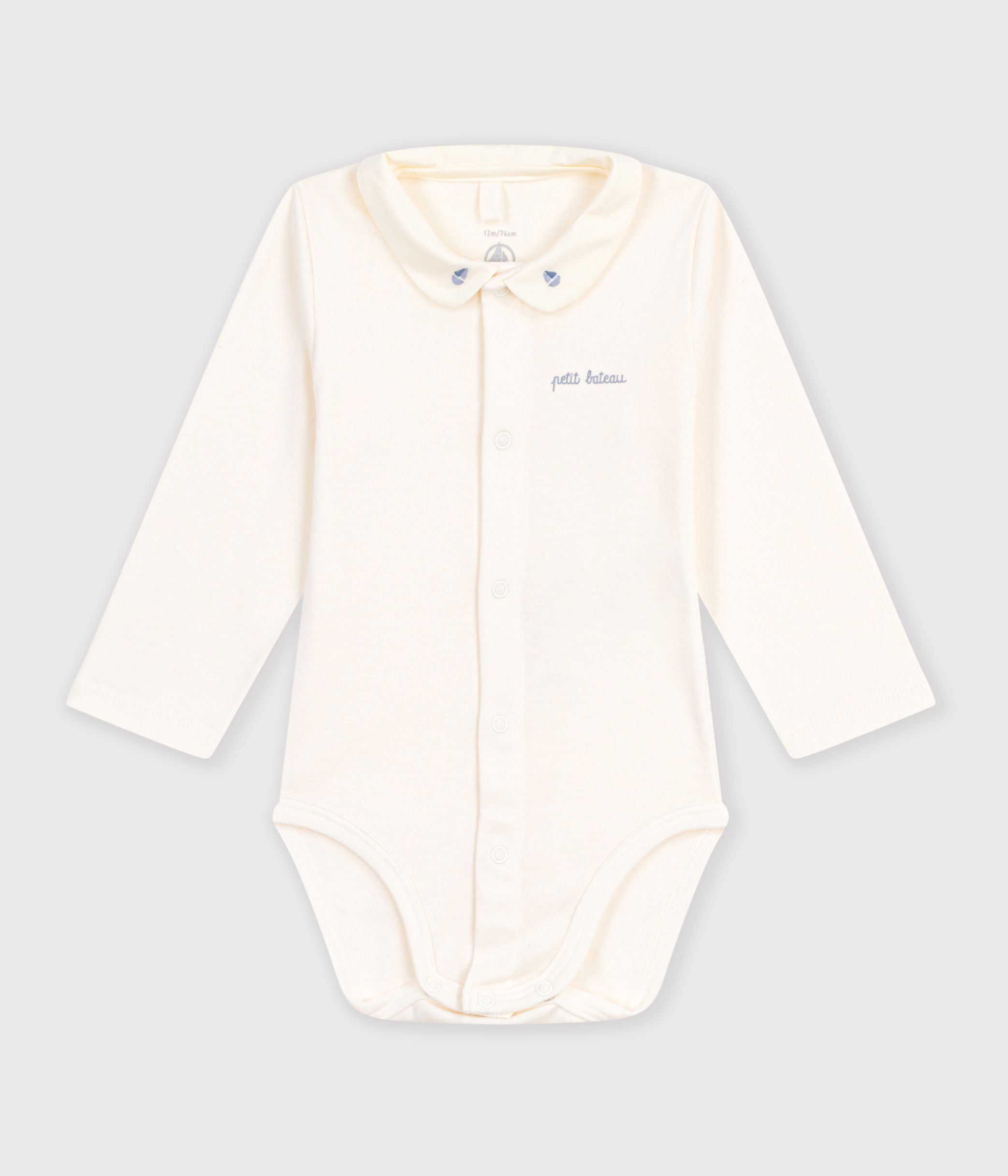 body-bébé-en-coton-manches-longues-à-col-brodé-uni