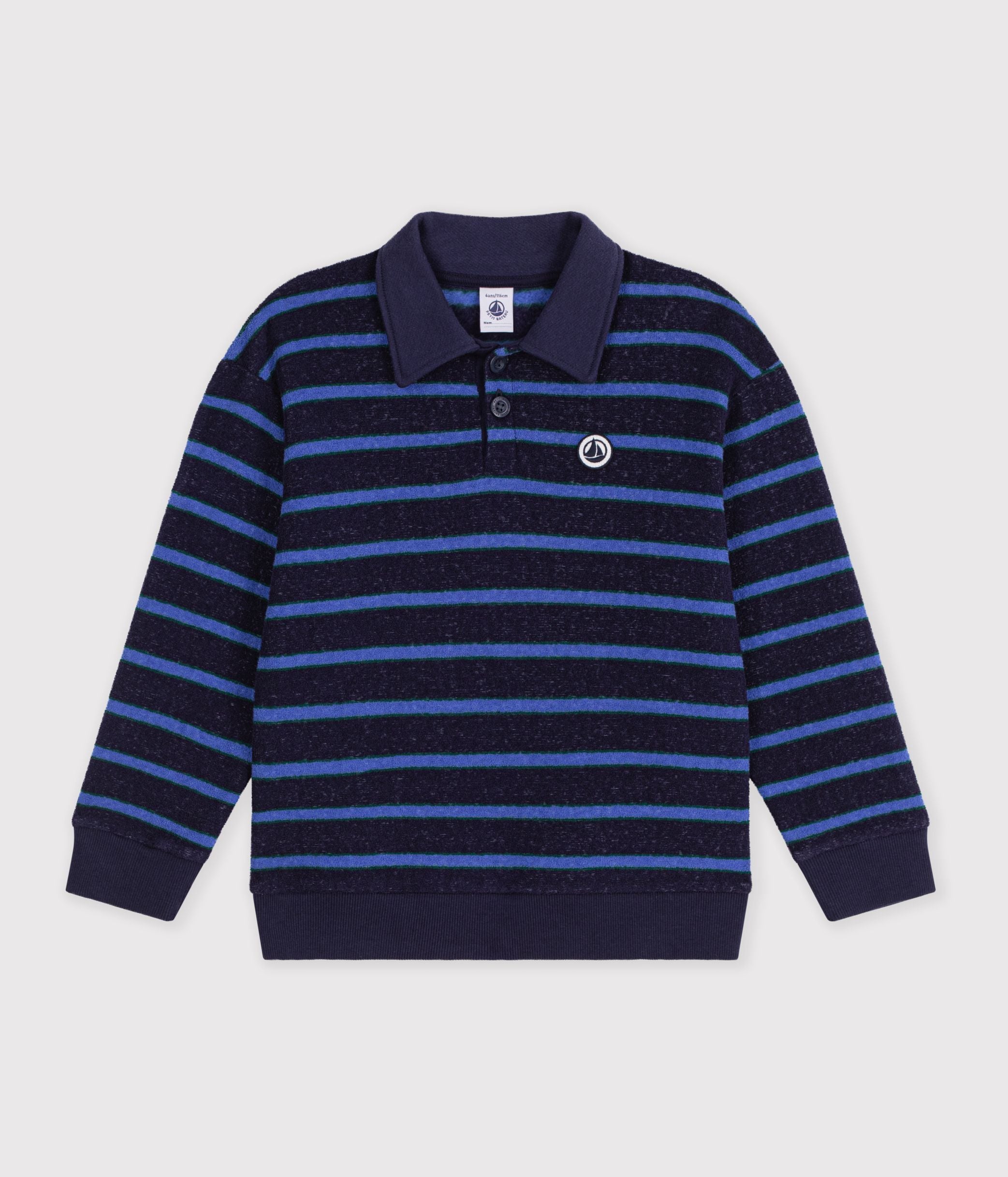 sweatshirt-col-polo-enfant-en-coton-à-rayures