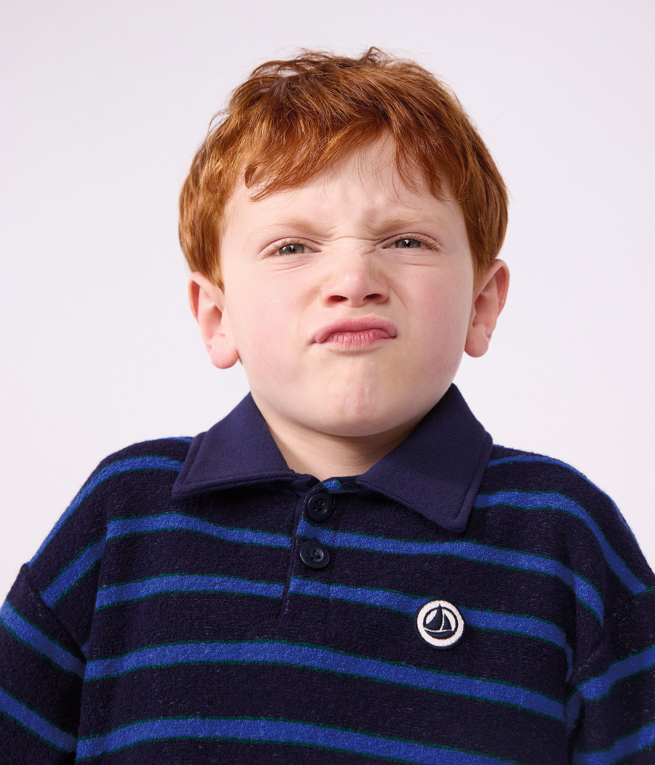 sweatshirt-col-polo-enfant-en-coton-à-rayures