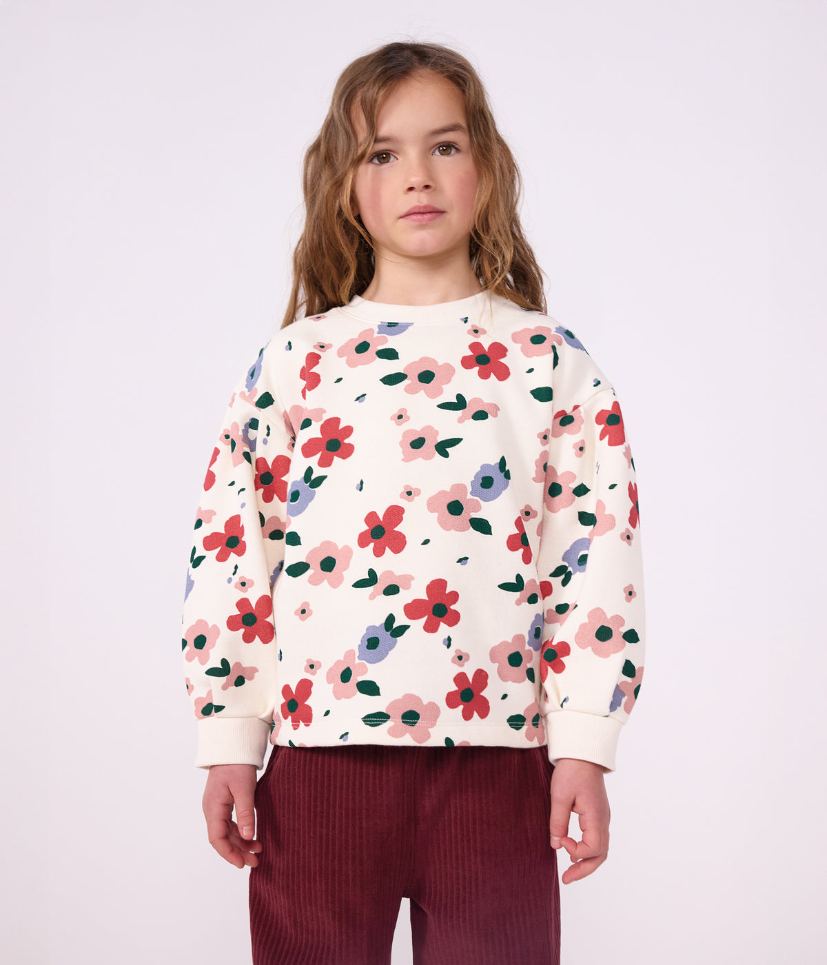 sweatshirt-enfant-en-coton-imprimé-fleurs