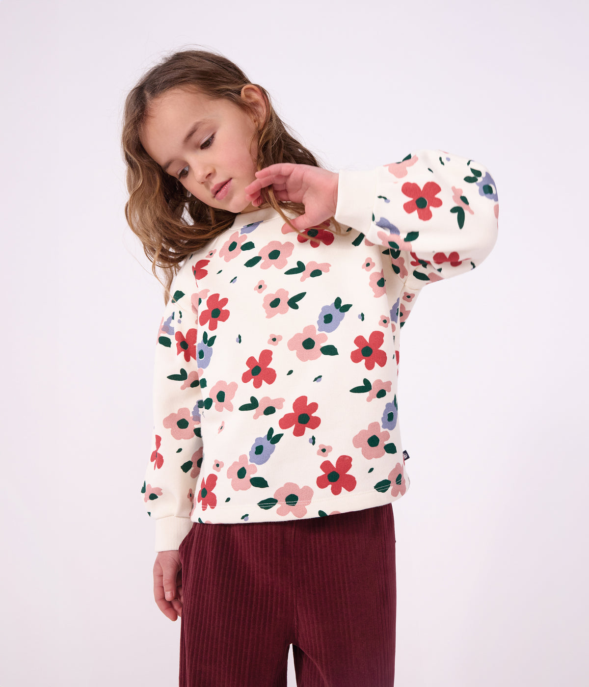 sweatshirt-enfant-en-coton-imprimé-fleurs