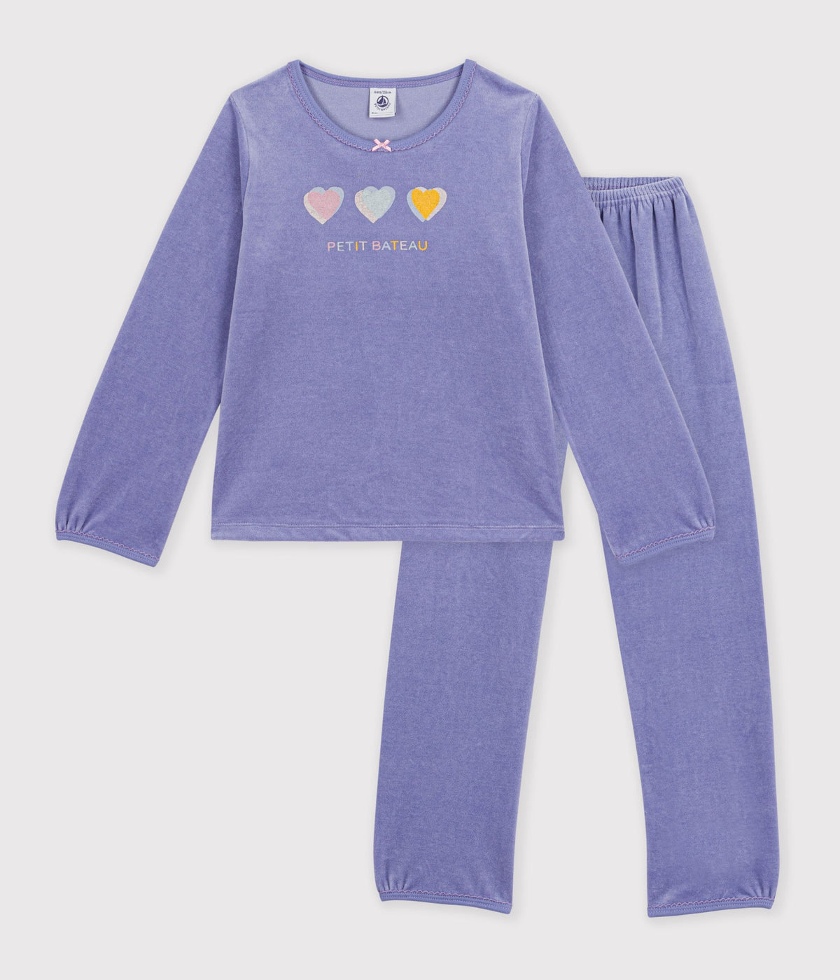 pyjama-enfant-en-velours-à-motif-coeurs