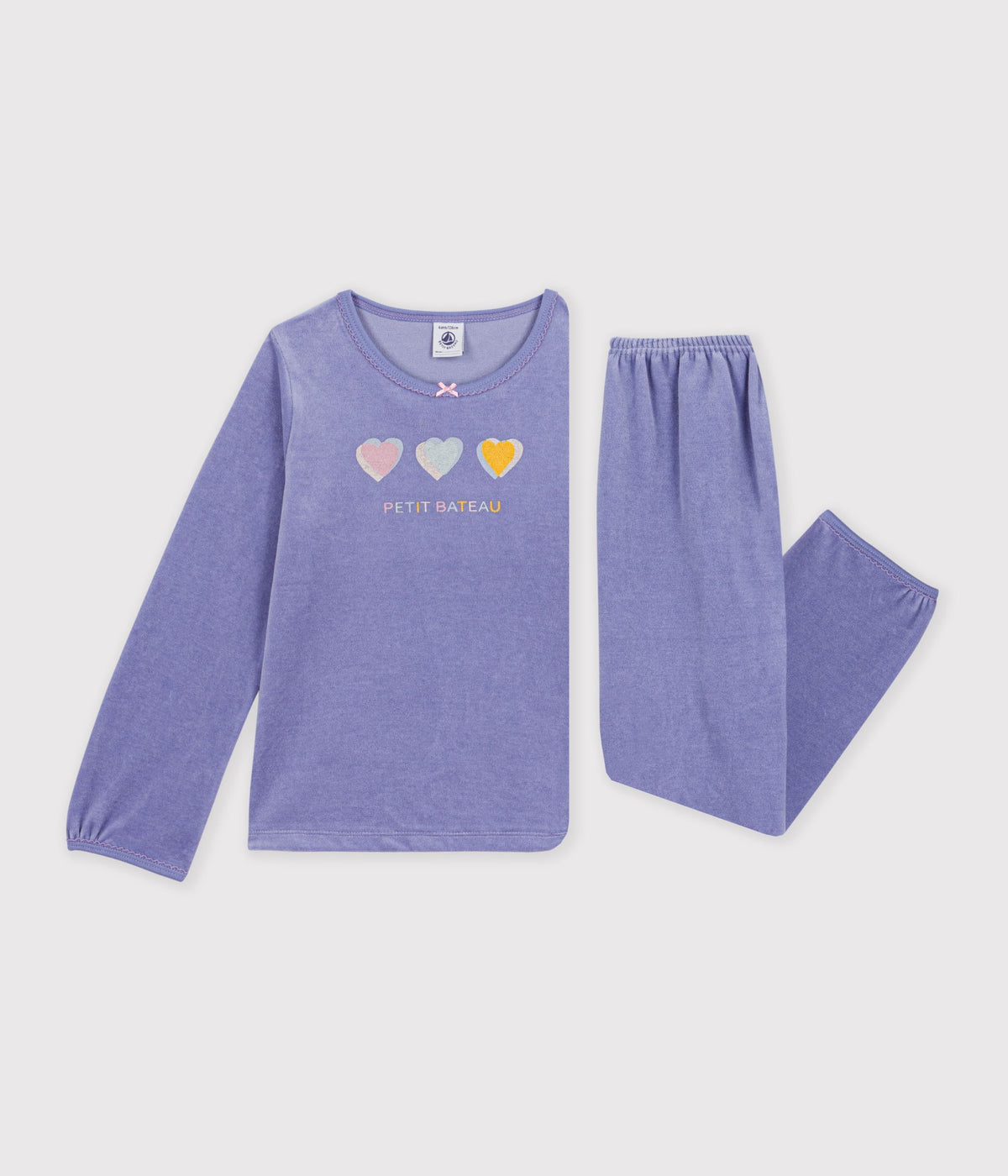 pyjama-enfant-en-velours-à-motif-coeurs