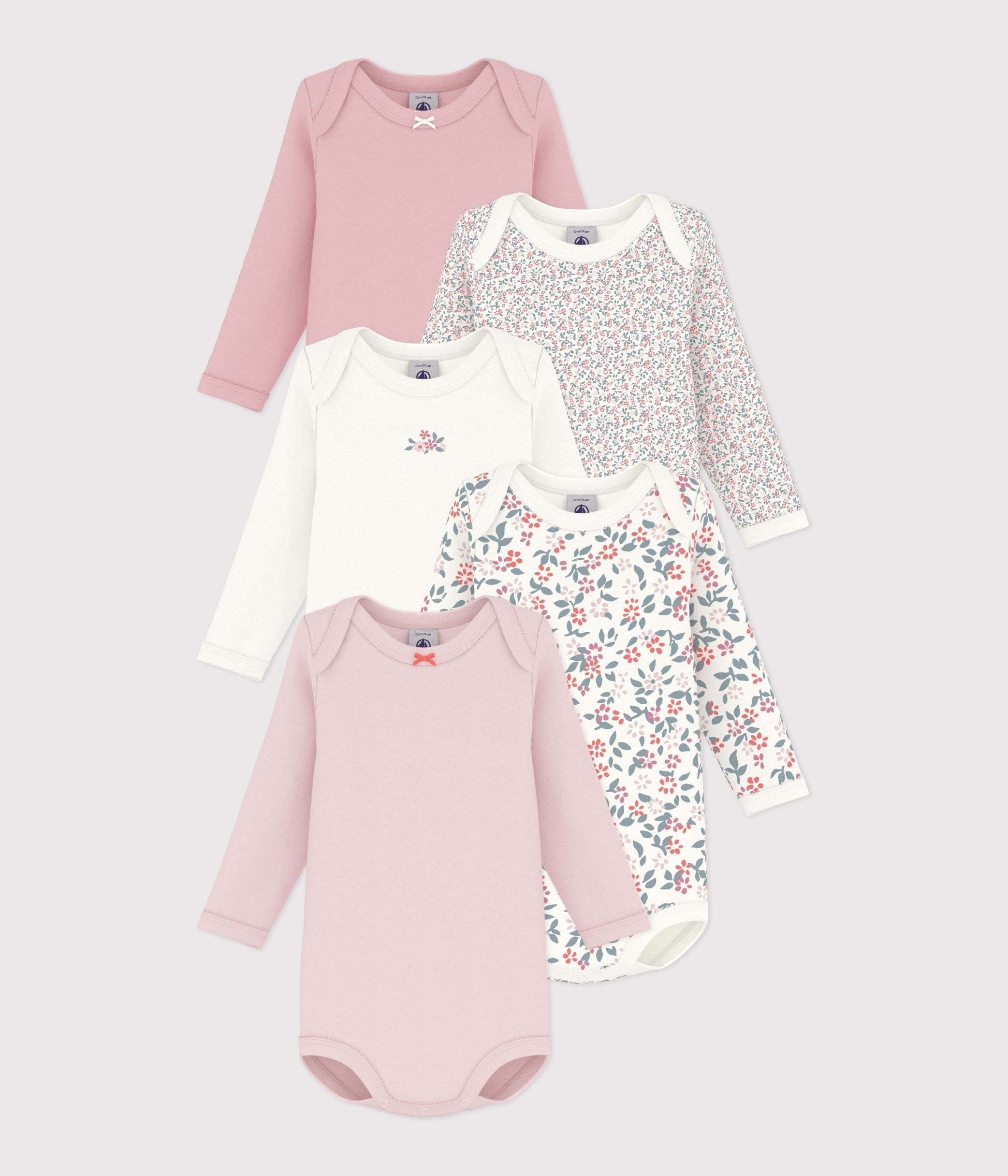 lot-de-bodies-manches-longues-en-coton-imprimé-à-fleurs-bébé