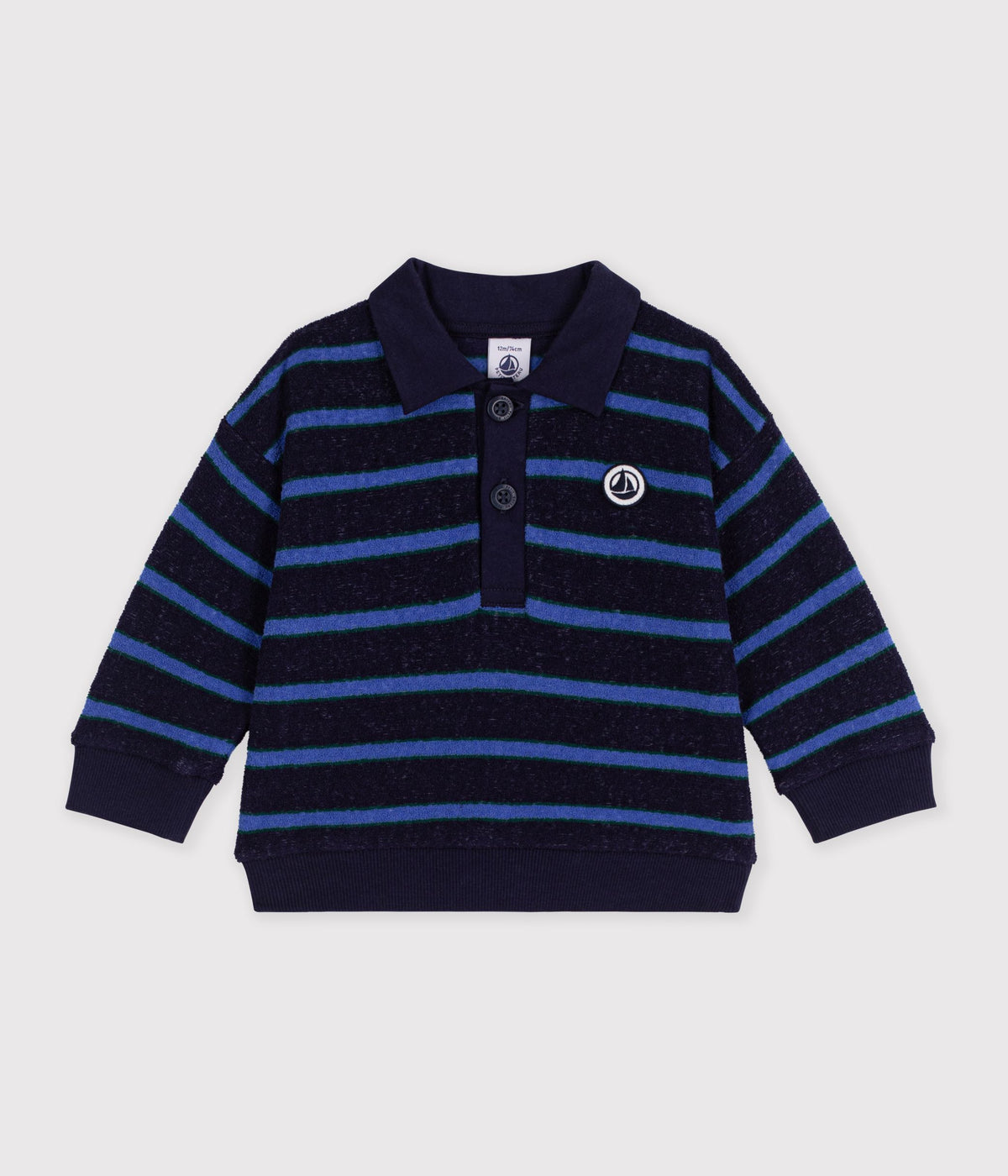sweatshirt-bébé-en-coton-à-rayures-et-son-col-polo