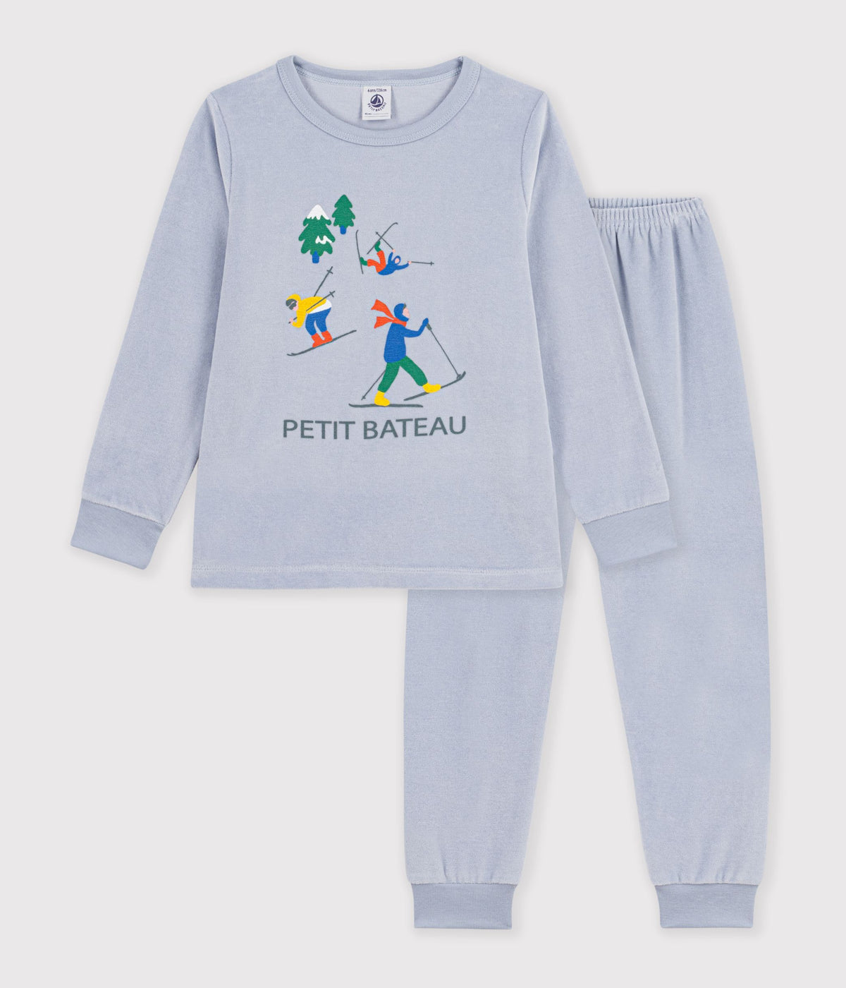 pyjama-enfant-en-velours-uni-à-motif-skieurs