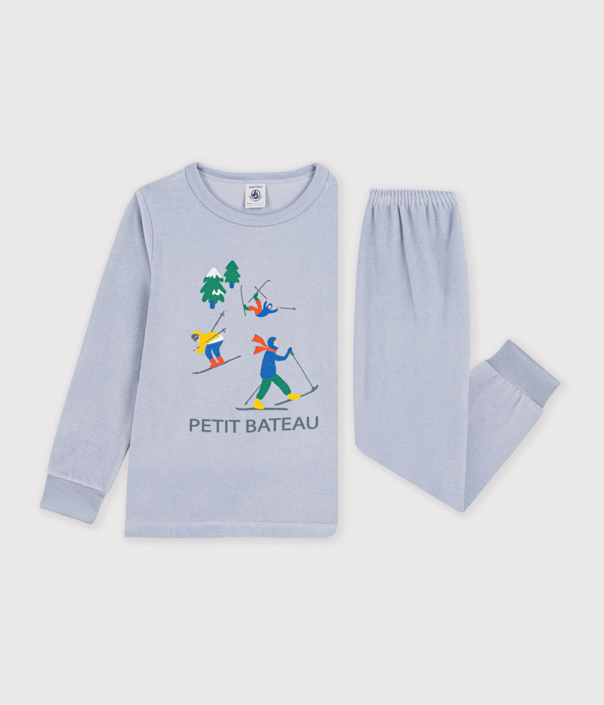 pyjama-enfant-en-velours-uni-à-motif-skieurs